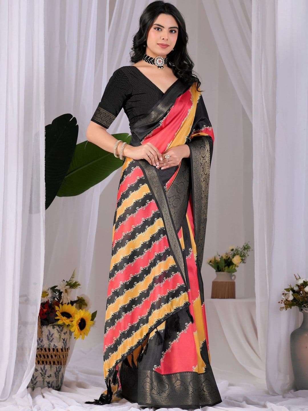 Moda Rapido Striped Zari Silk Blend Designer Saree thumbnail 4