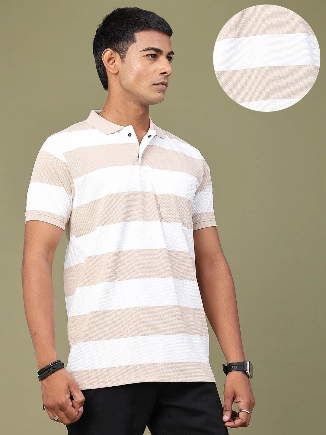 V-Mart Men Striped Polo Collar Pockets Slim Fit T-shirt thumbnail 3