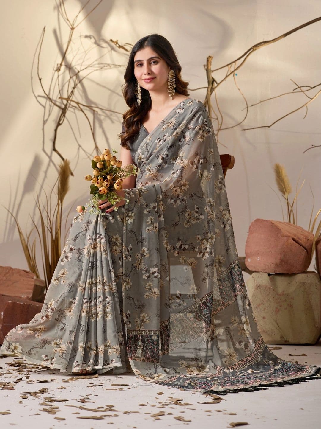 Moda Rapido Floral Poly Georgette Designer Saree thumbnail 2