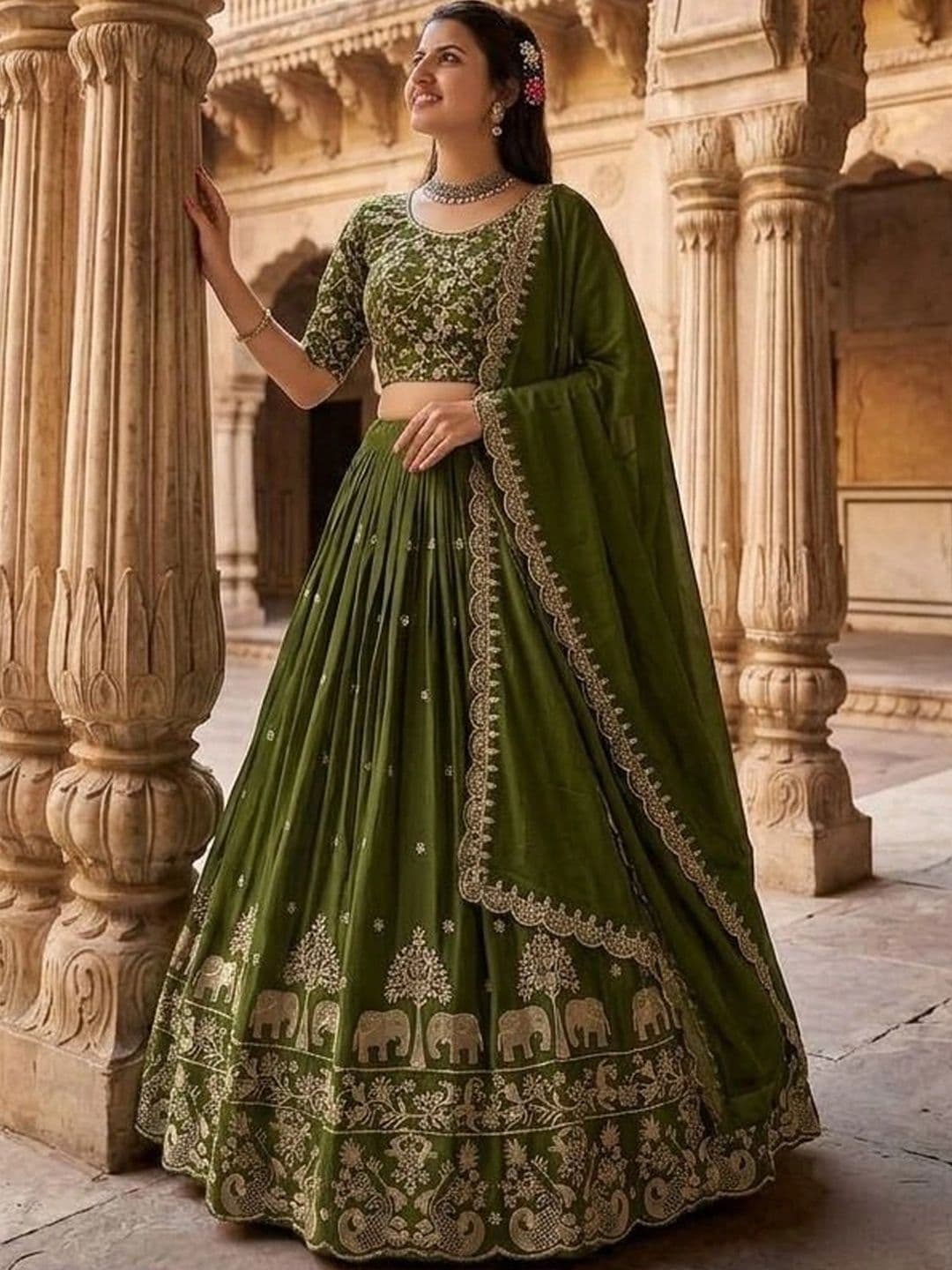 HERE&NOW Embroidered Thread Work Semi-Stitched Lehenga & Blouse With Dupatta thumbnail 4