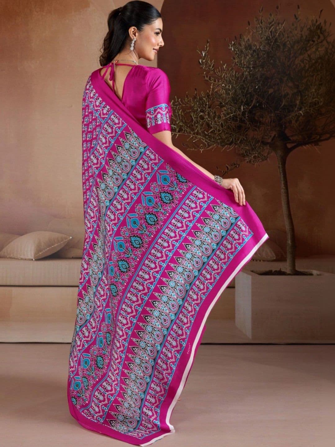 Moda Rapido Ajrak Block Satin Designer Saree thumbnail 6
