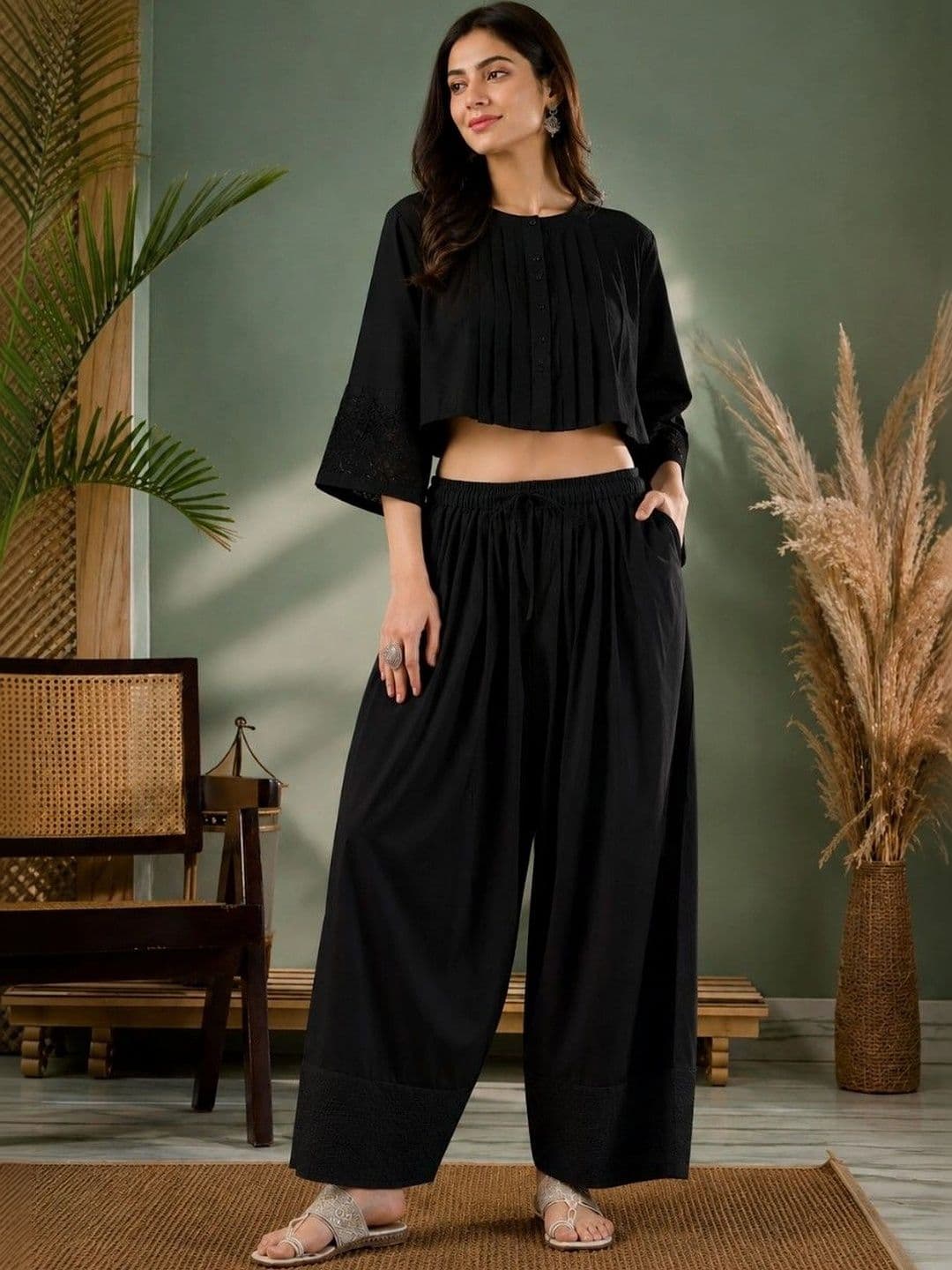 Sangria Women Regular Pure Cotton Top with Palazzos - view 1