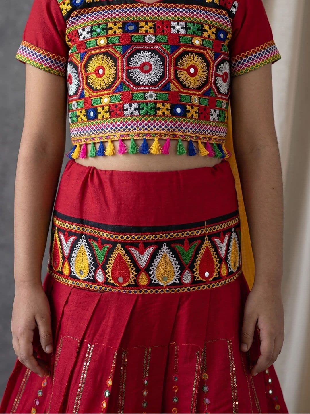 ahhaaaa Girls Embroidered Mirror Work Ready to Wear Lehenga & Blouse With Dupatta thumbnail 4