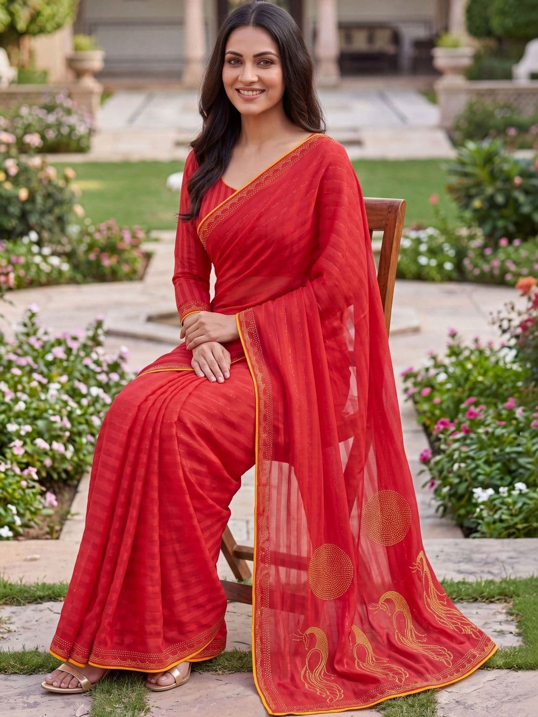 Jaipur Vogue Embellished Poly Georgette Saree thumbnail 2