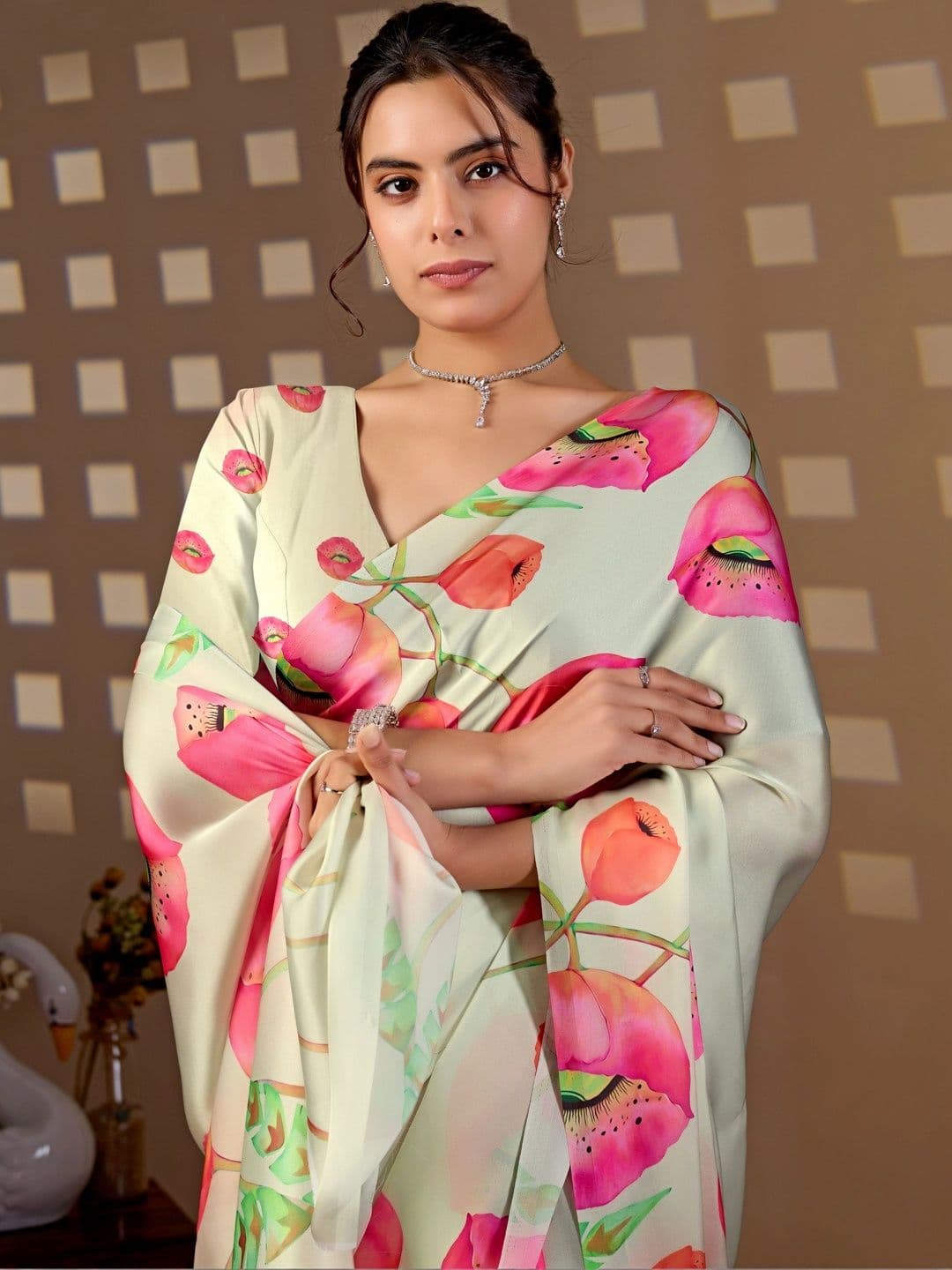 Moda Rapido Floral Satin Designer Saree thumbnail 2
