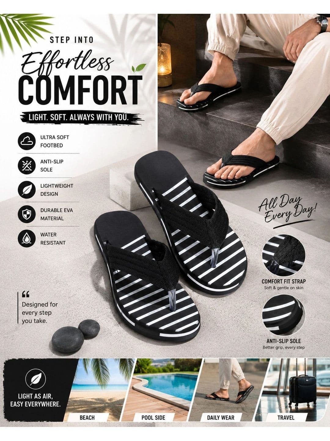 ENRIZZ Men Striped Thong Flip-Flops thumbnail 2