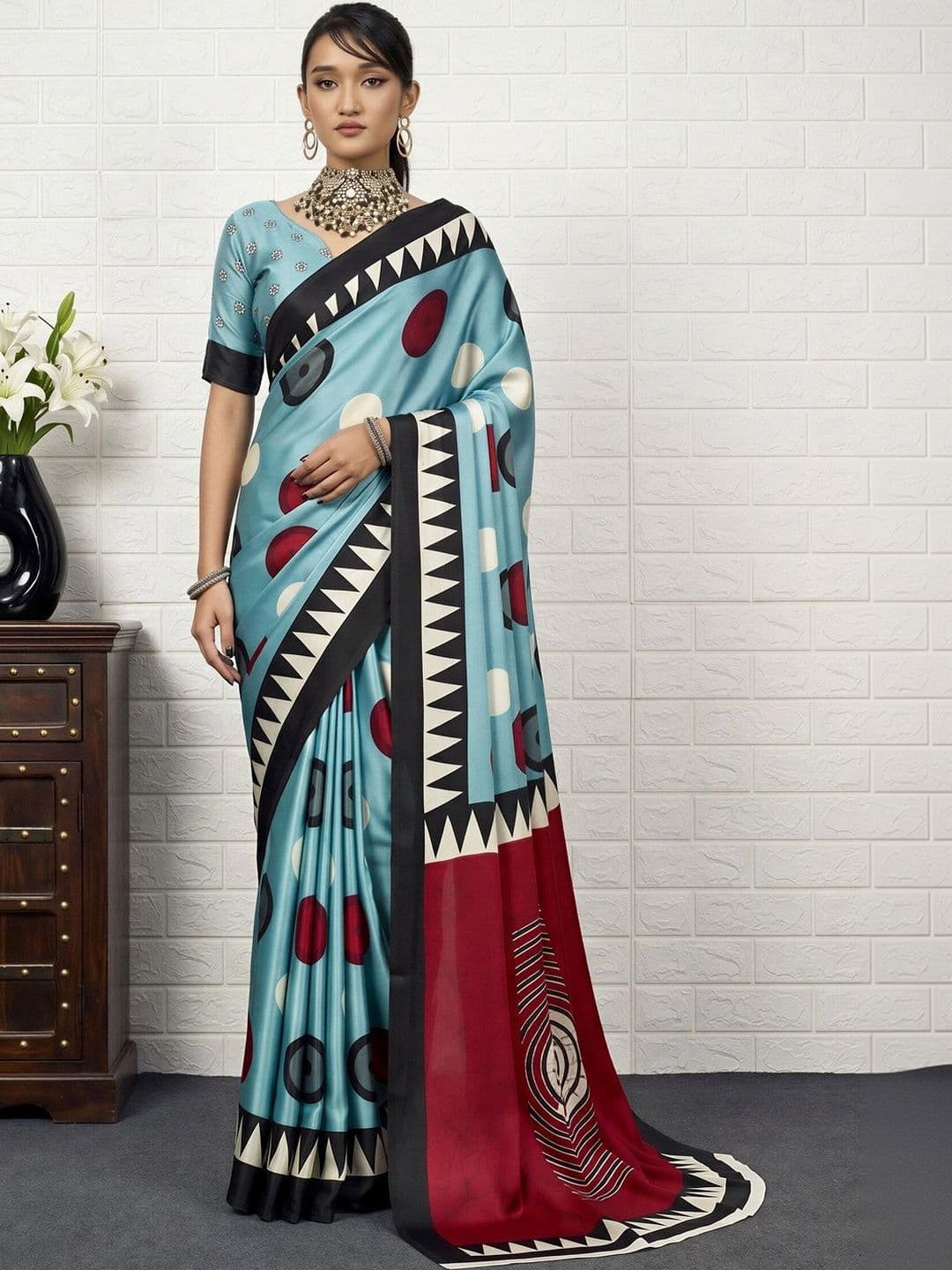 Anouk Ethnic Motifs Satin Designer Saree - view 1