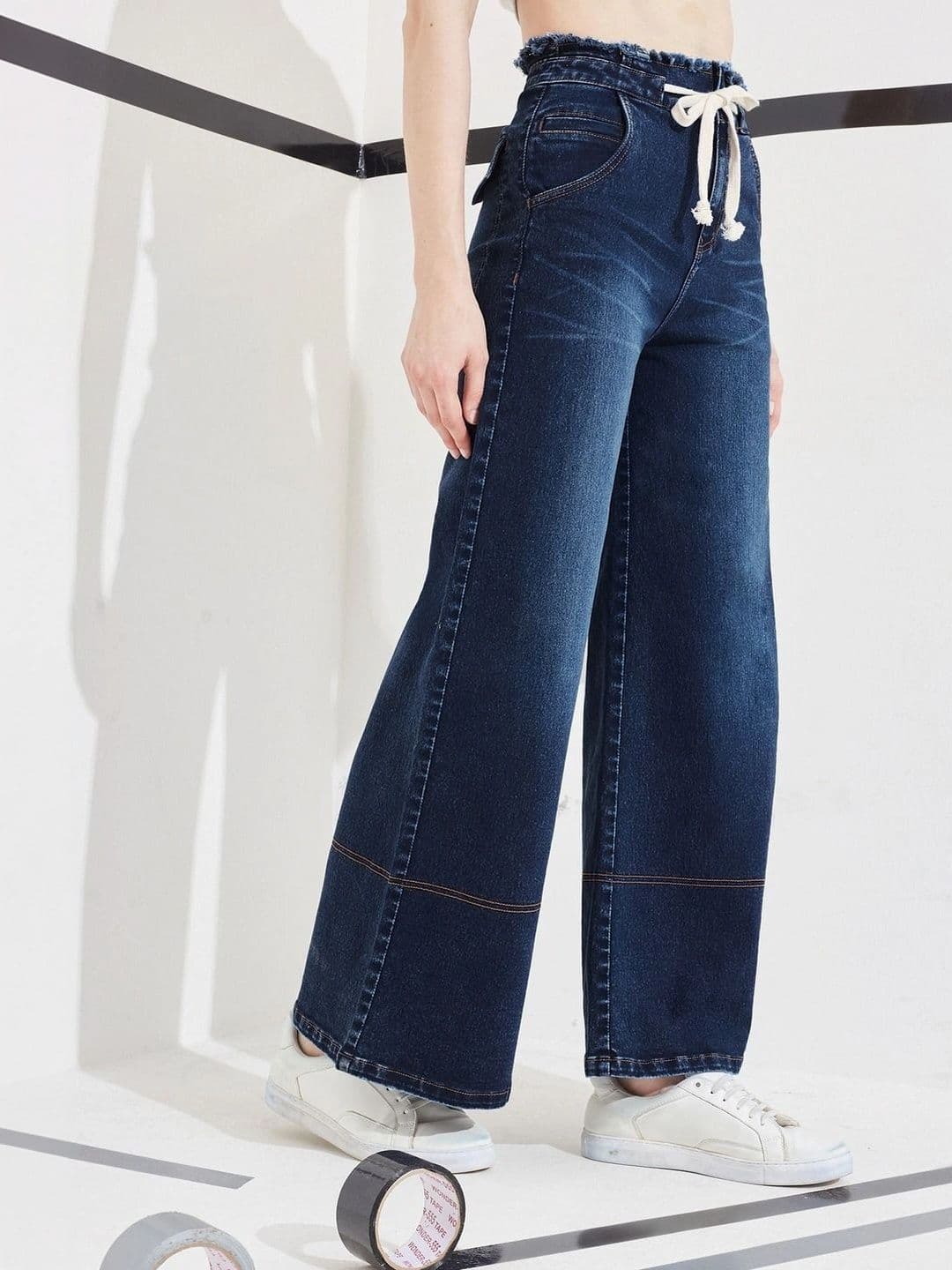 DOLCE CRUDO Women Wide Leg High-Rise Stretchable Jeans thumbnail 3