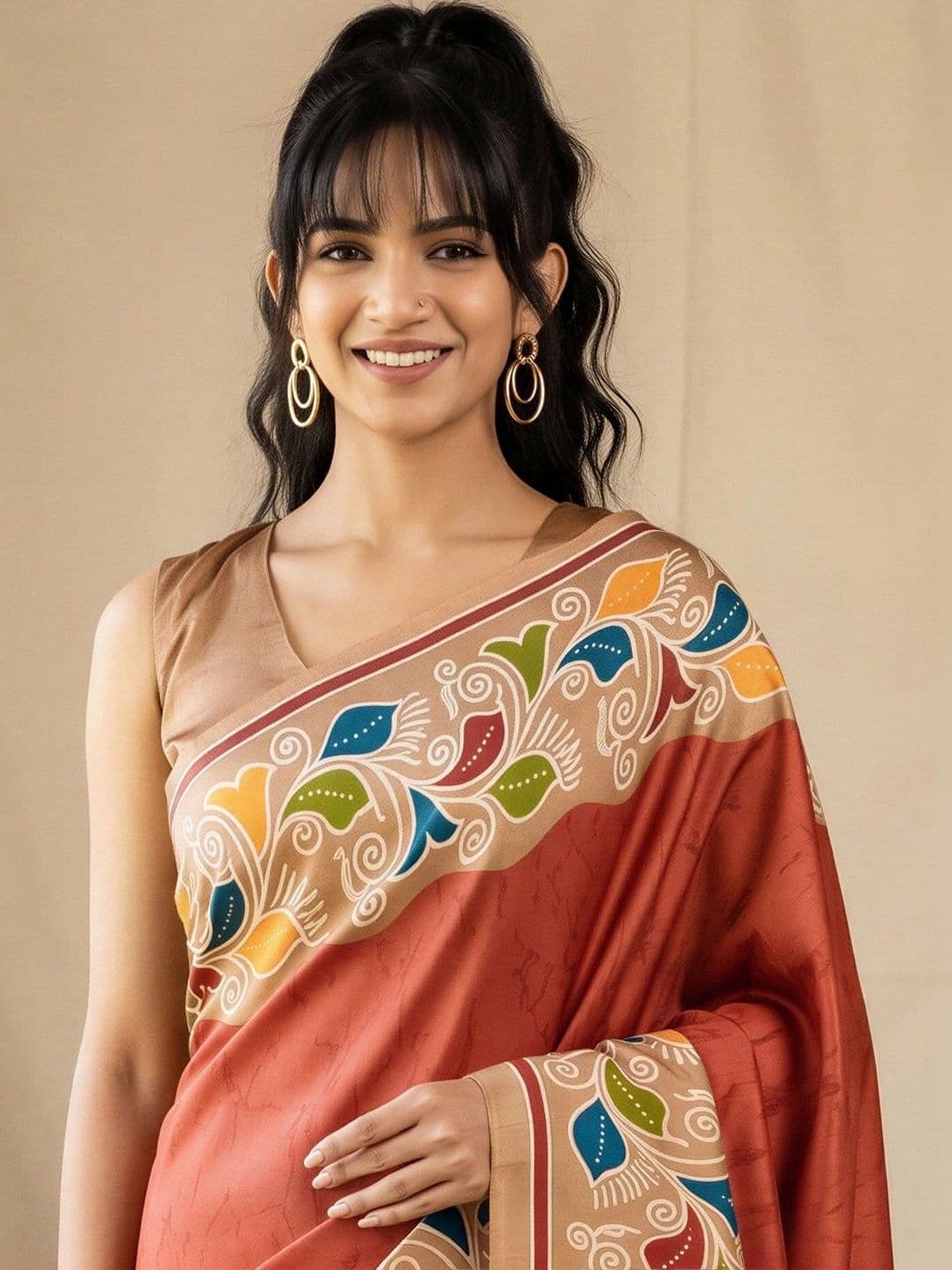 Anouk Floral Designer Block Print Saree thumbnail 4
