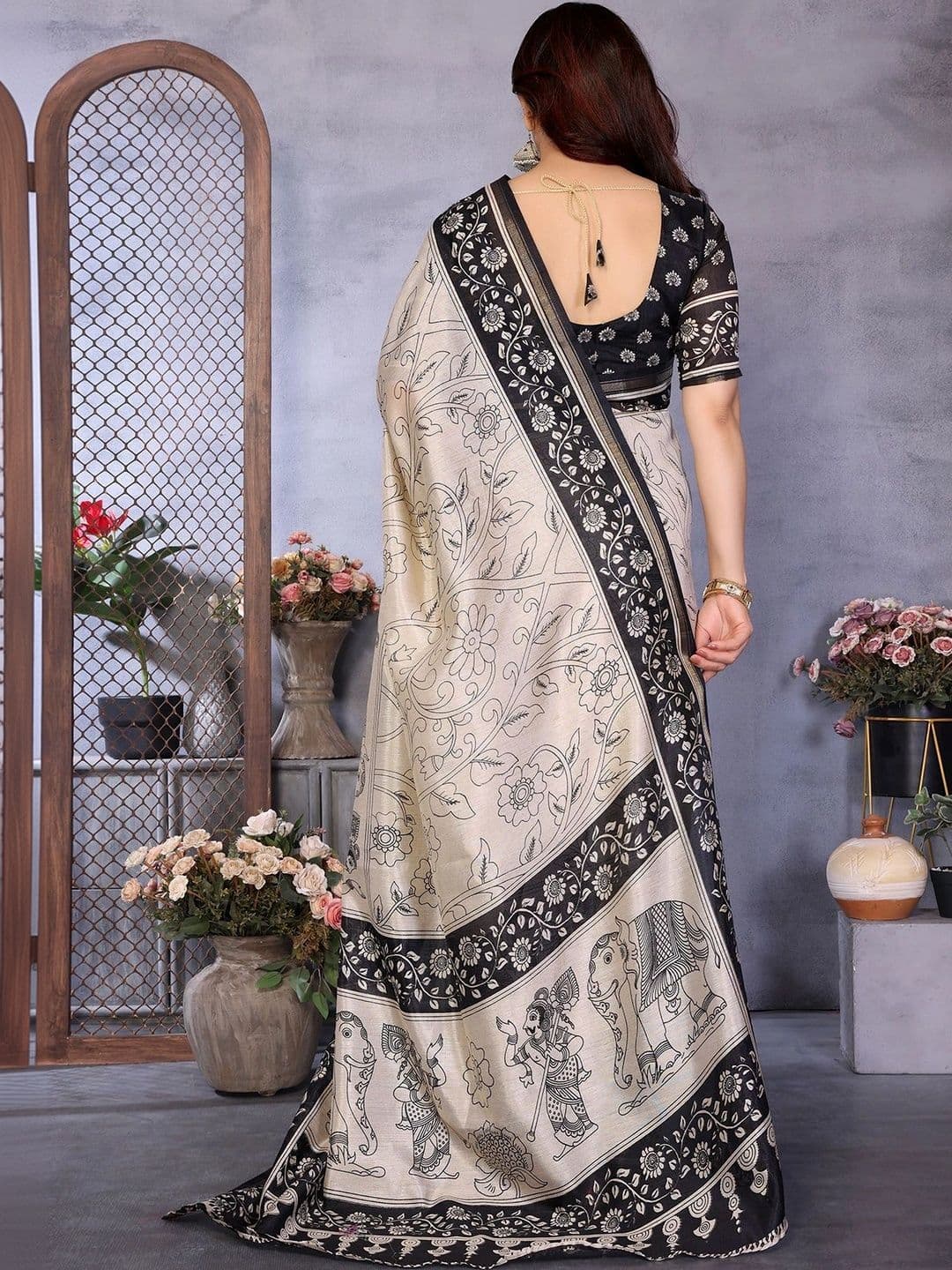 KALINI Kalamkari Linen Blend Saree thumbnail 2