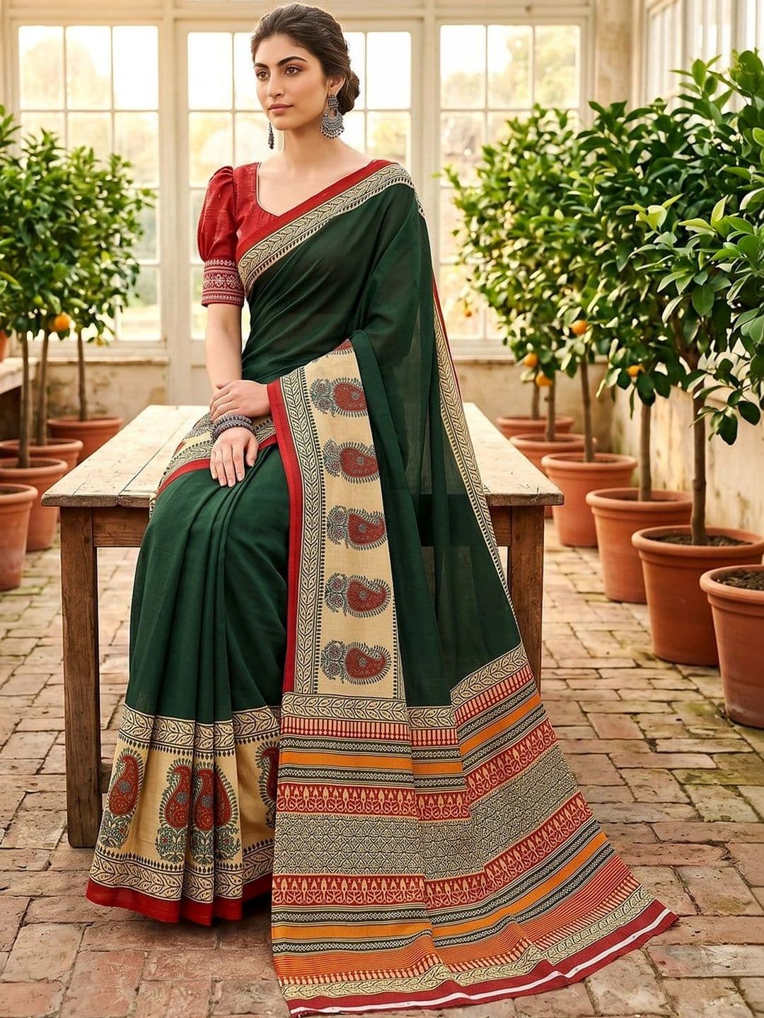 VS MALL Ethnic Motifs Pure Cotton Saree thumbnail 3
