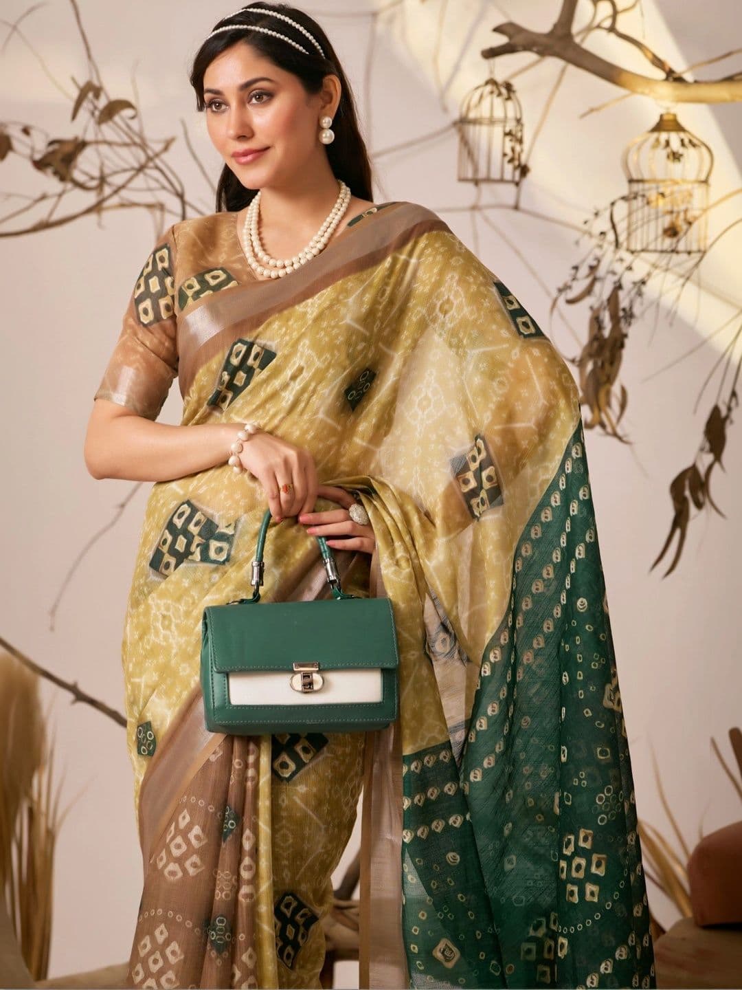Moda Rapido Bandhani Zari Linen Blend Designer Patola Saree thumbnail 6