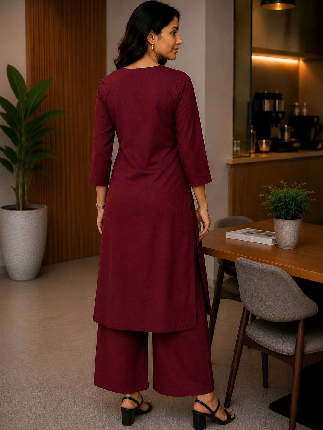 SALE MANTRA Women Ethnic Motifs Embroidered Regular Thread Work Pure Cotton Kurta with Palazzos thumbnail 3