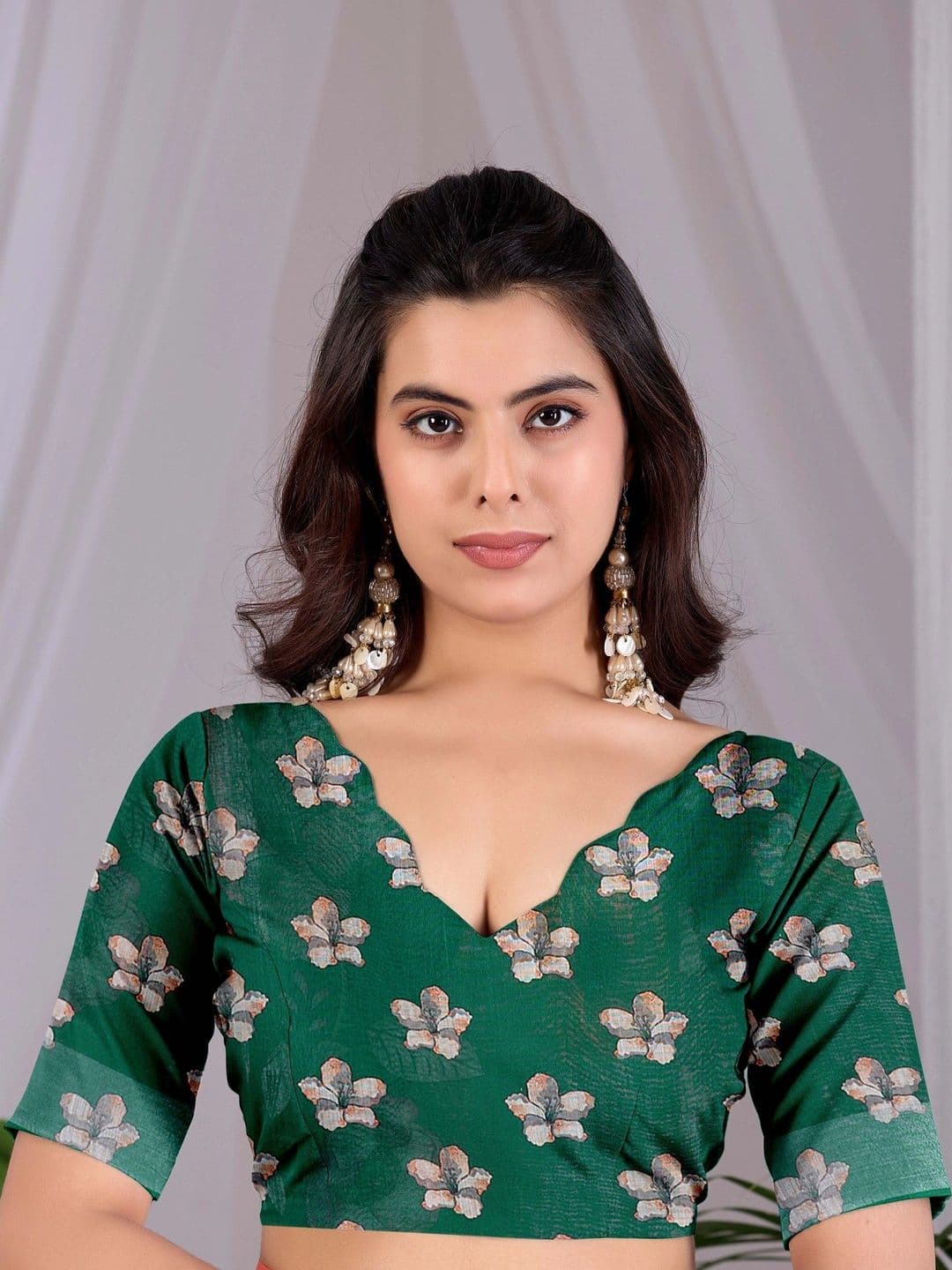 Moda Rapido Floral Zari Linen Blend Designer Saree thumbnail 5