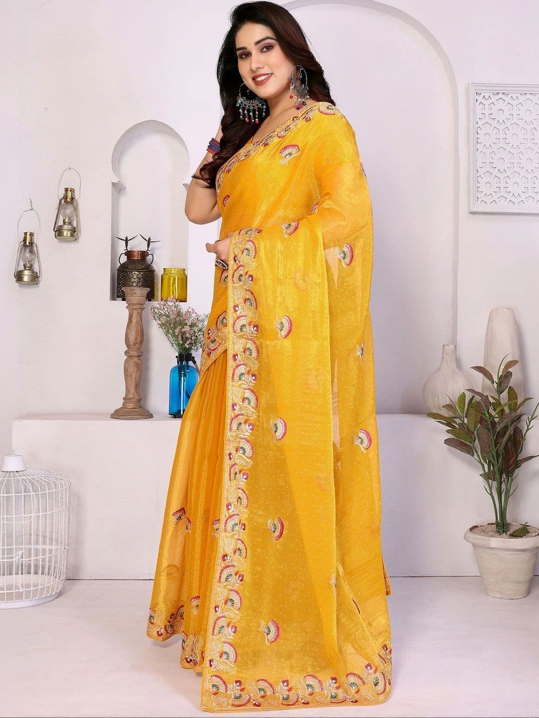 priyashi Floral Embroidered Satin Heavy Work Saree thumbnail 5