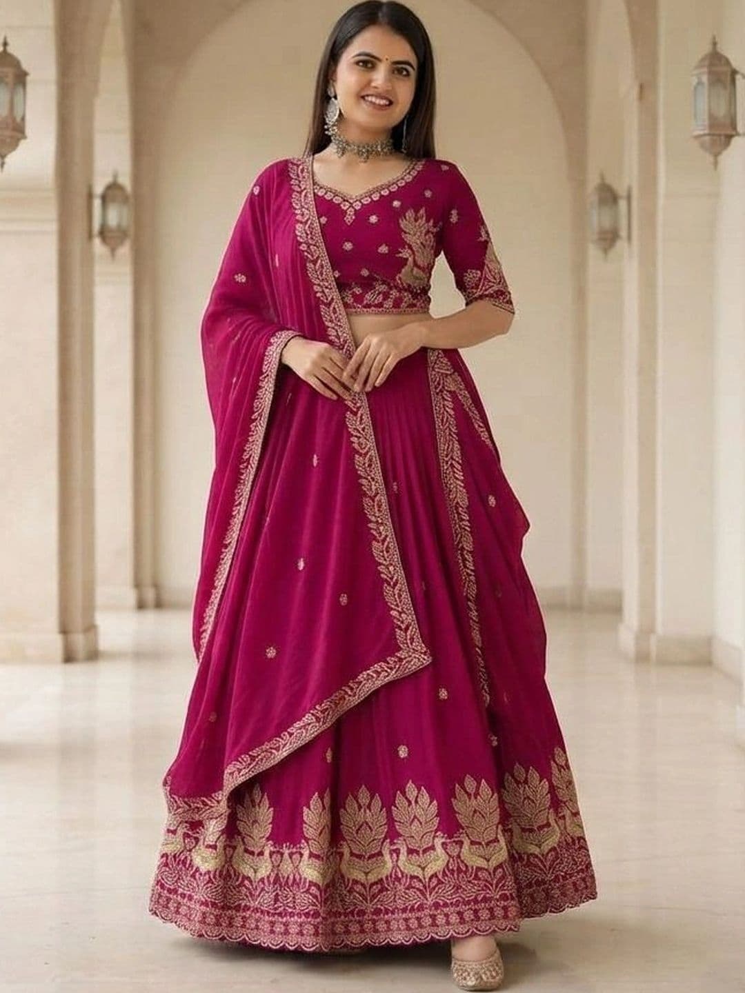 HERE&NOW Embroidered Thread Work Semi-Stitched Lehenga & Blouse With Dupatta - view 1