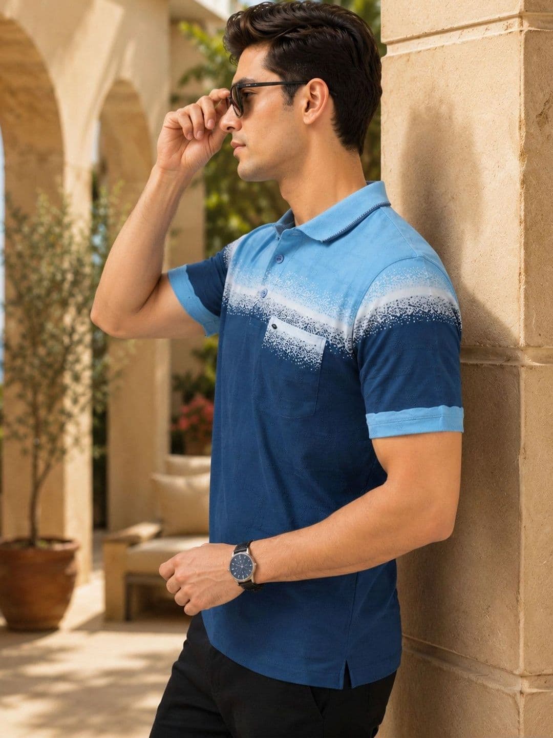ESSA Men Printed Polo Collar Pockets T-shirt thumbnail 2