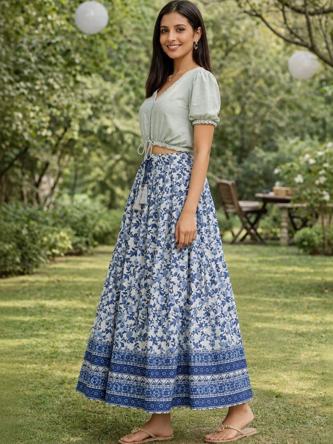 Rabhika Women Crepe Floral Maxi Flared Skirt thumbnail 5
