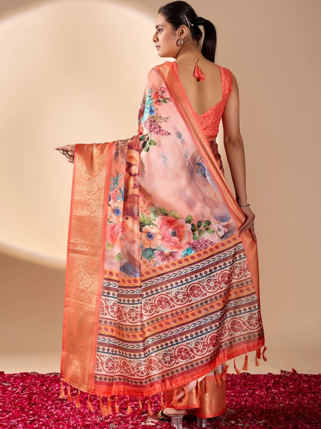 Moda Rapido Floral Zari Silk Blend Designer Saree thumbnail 5