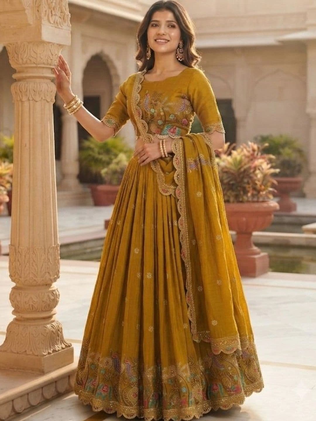 all about you Embroidered Thread Work Semi-Stitched Lehenga & Blouse With Dupatta thumbnail 2