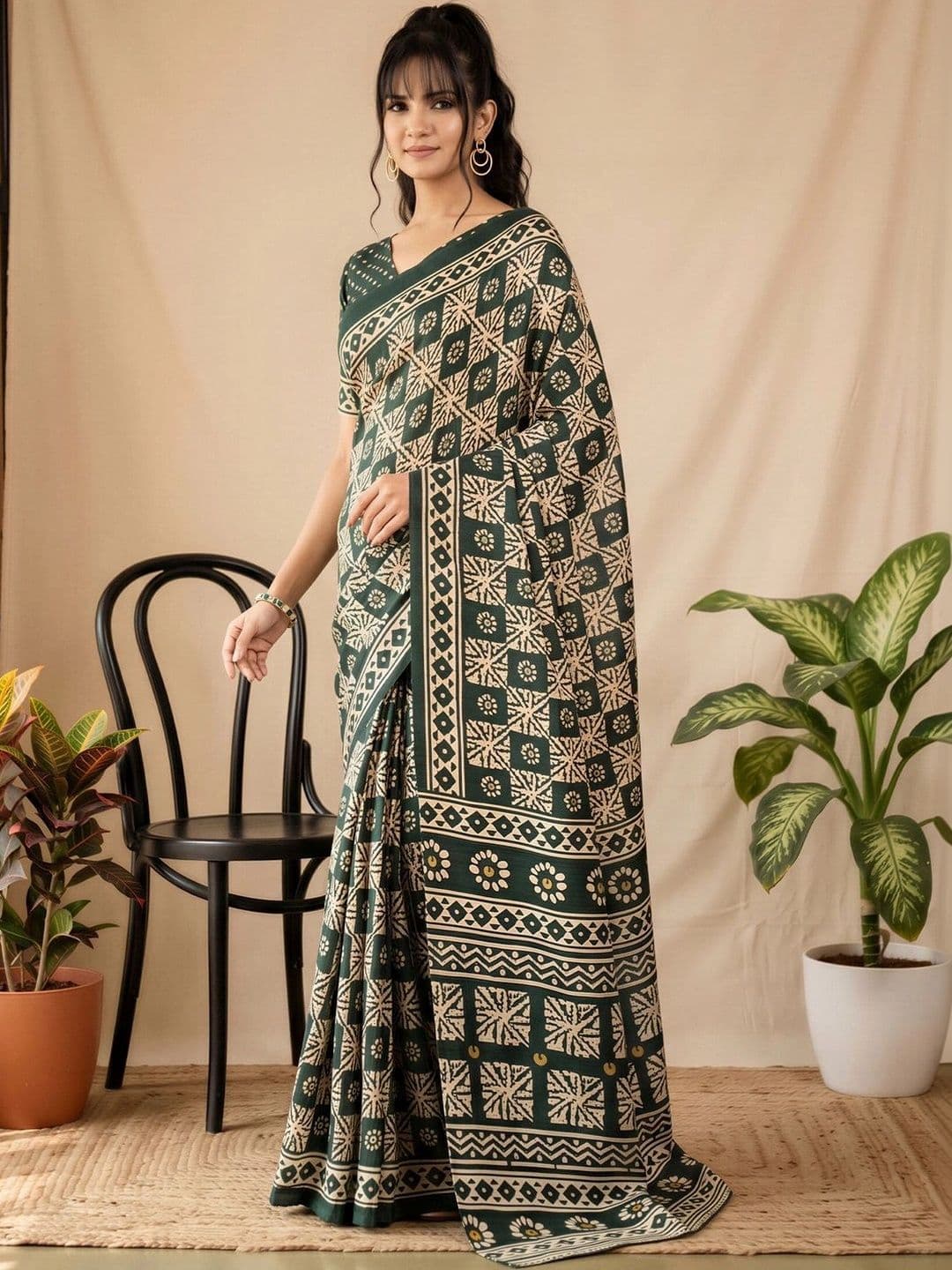 Anouk Batik Designer Block Print Saree thumbnail 5