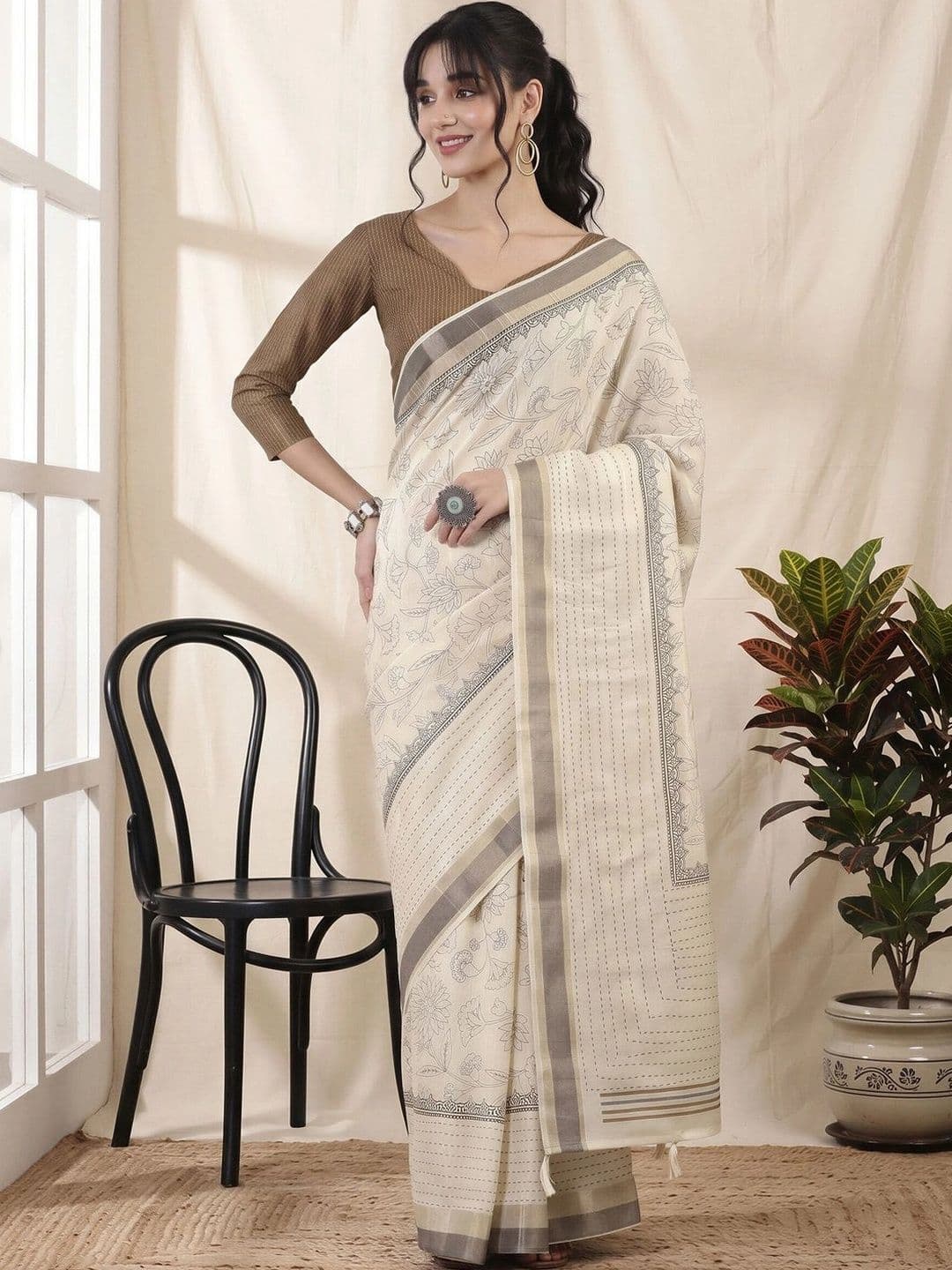 Anouk Embellished Silk Cotton Designer Chanderi Saree - view 1
