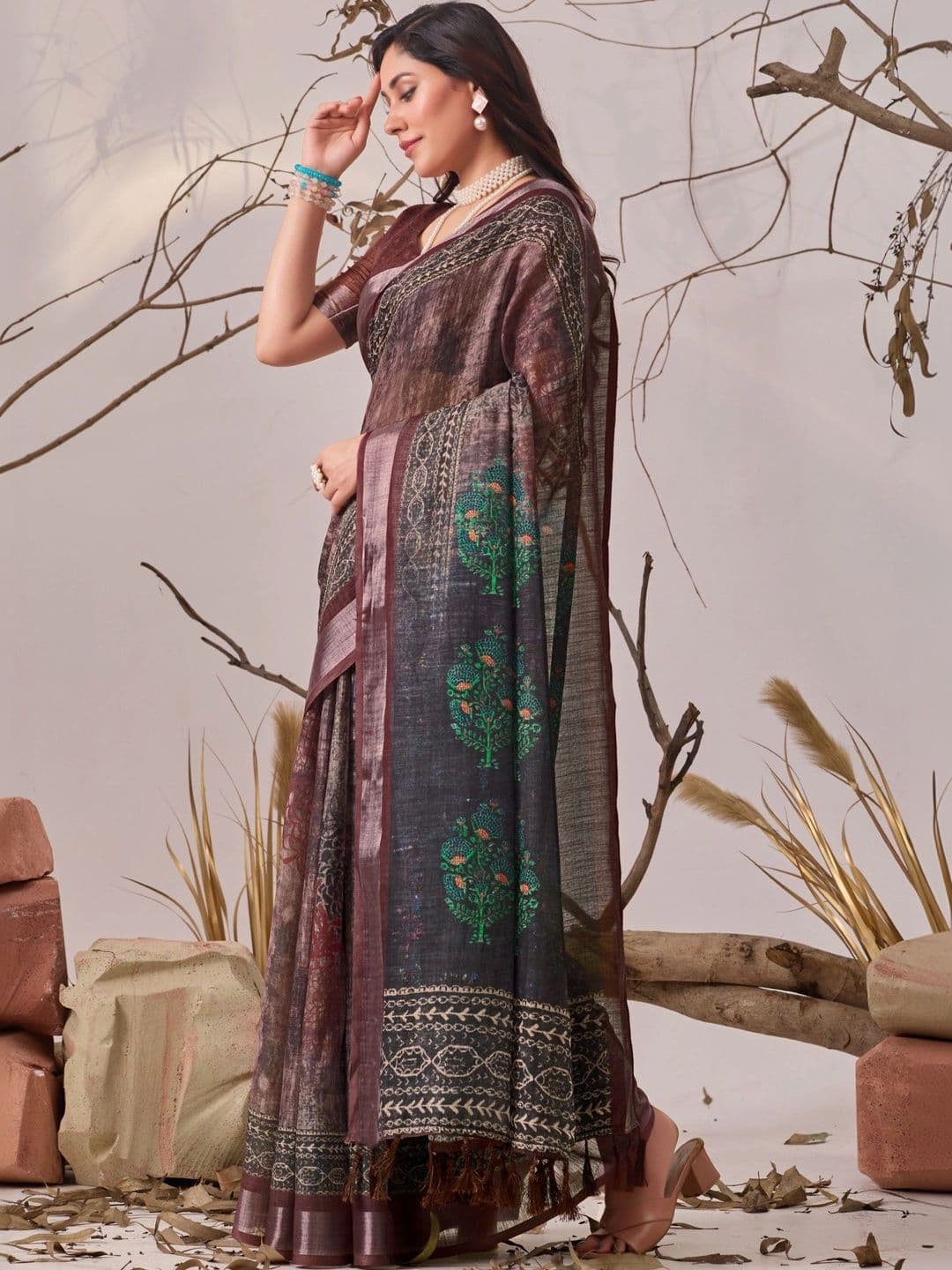 Moda Rapido Linen Blend Designer Saree thumbnail 4