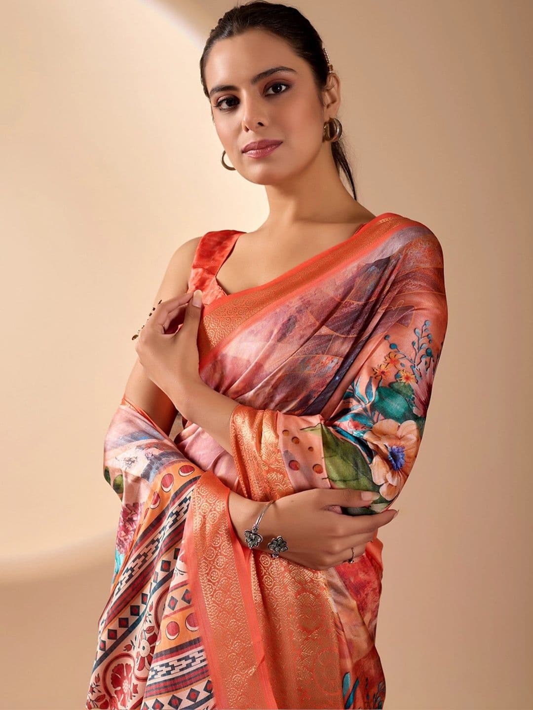 Moda Rapido Floral Zari Silk Blend Designer Saree thumbnail 6