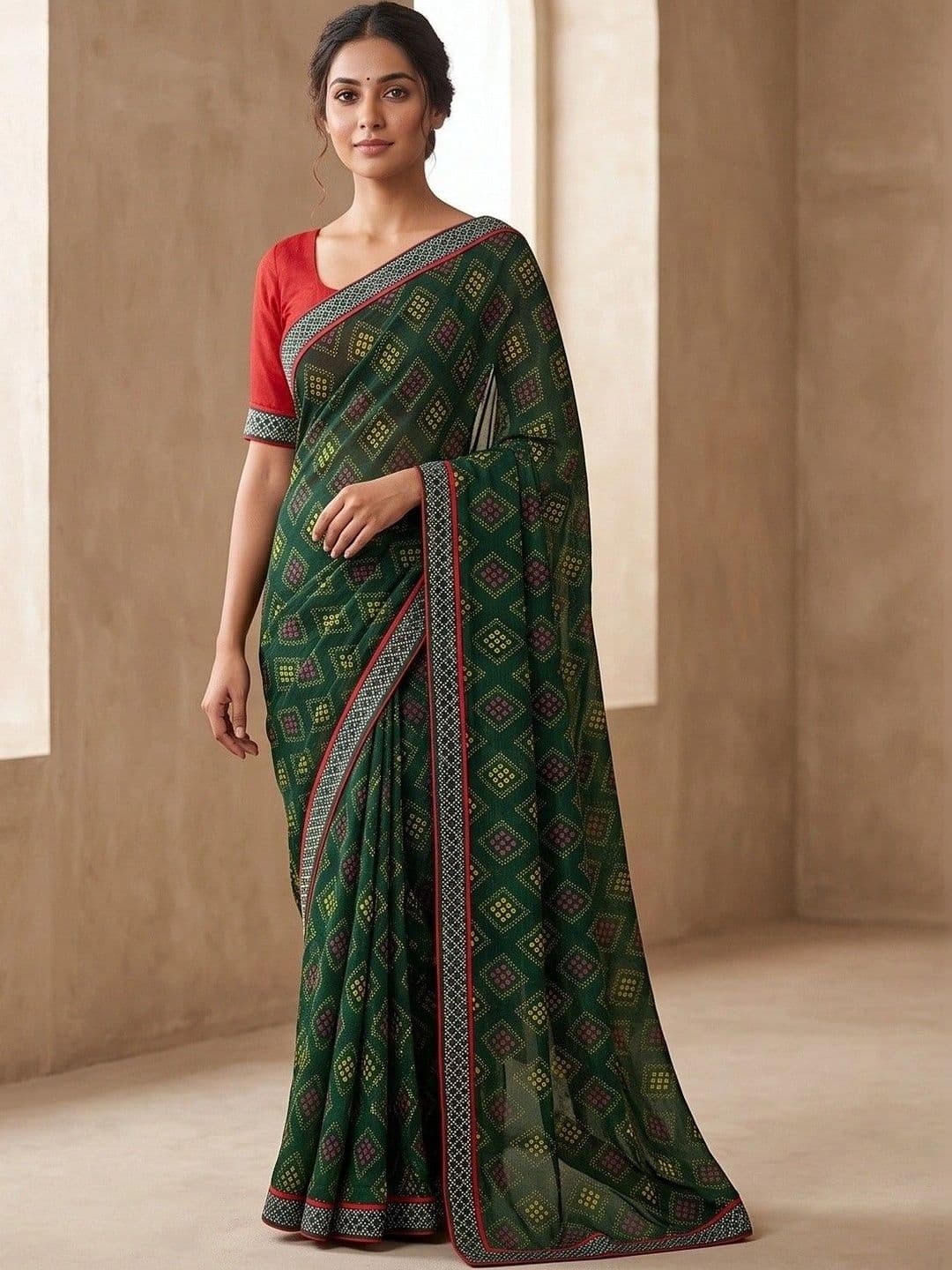 PRANU TRENDS Bandhani Poly Georgette Bandhani Saree - view 1