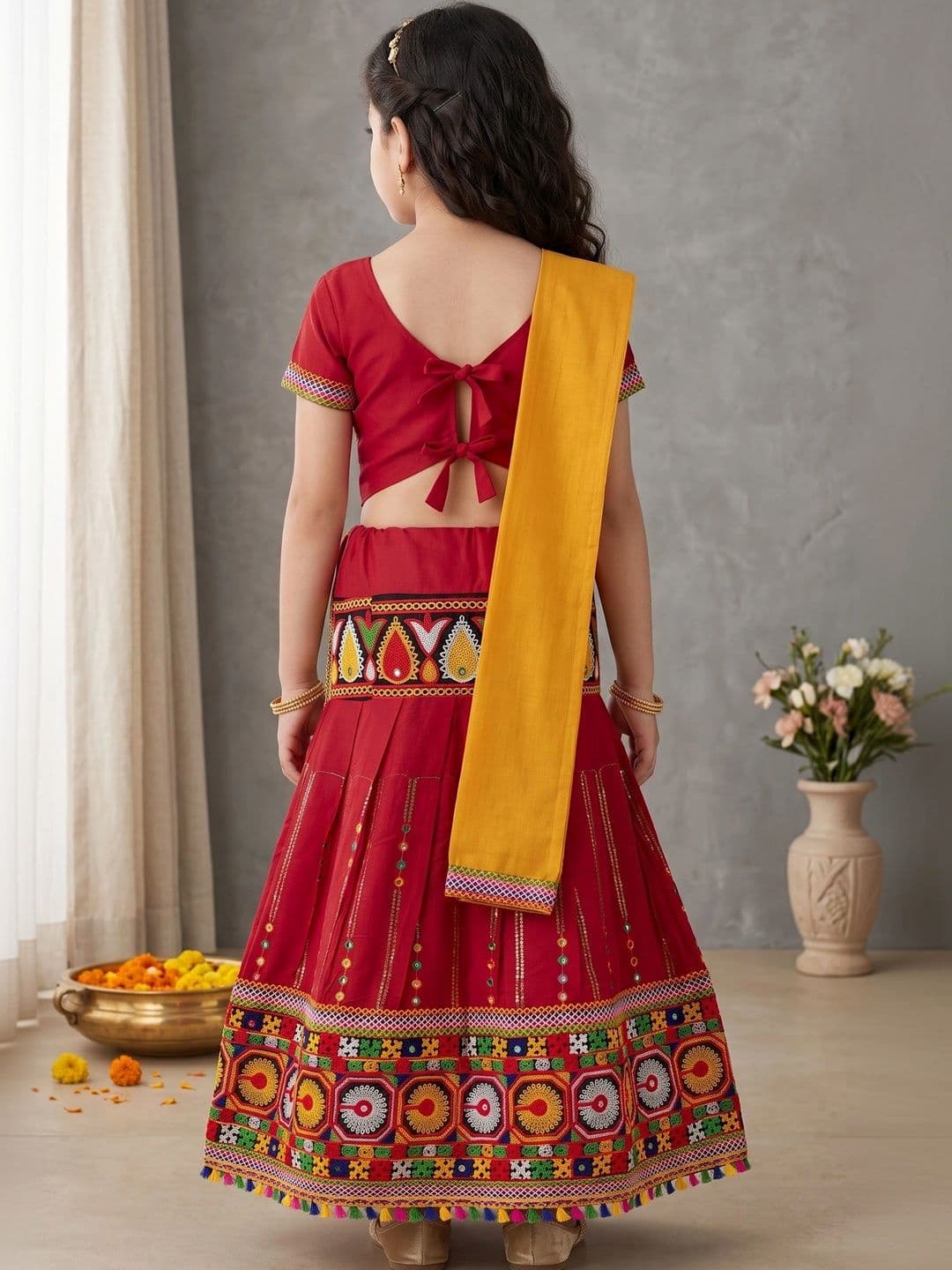 ahhaaaa Girls Embroidered Mirror Work Ready to Wear Lehenga & Blouse With Dupatta thumbnail 2