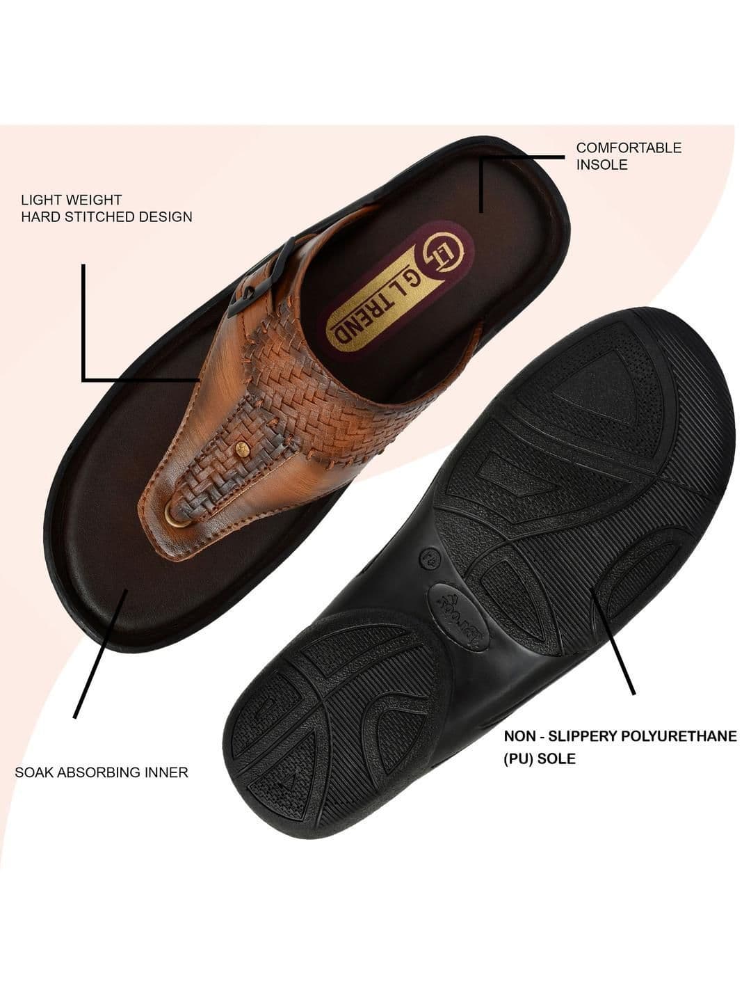 G L Trend Men's Tan Textured Comfort Thong Sandals with Adjustable Strap thumbnail 7