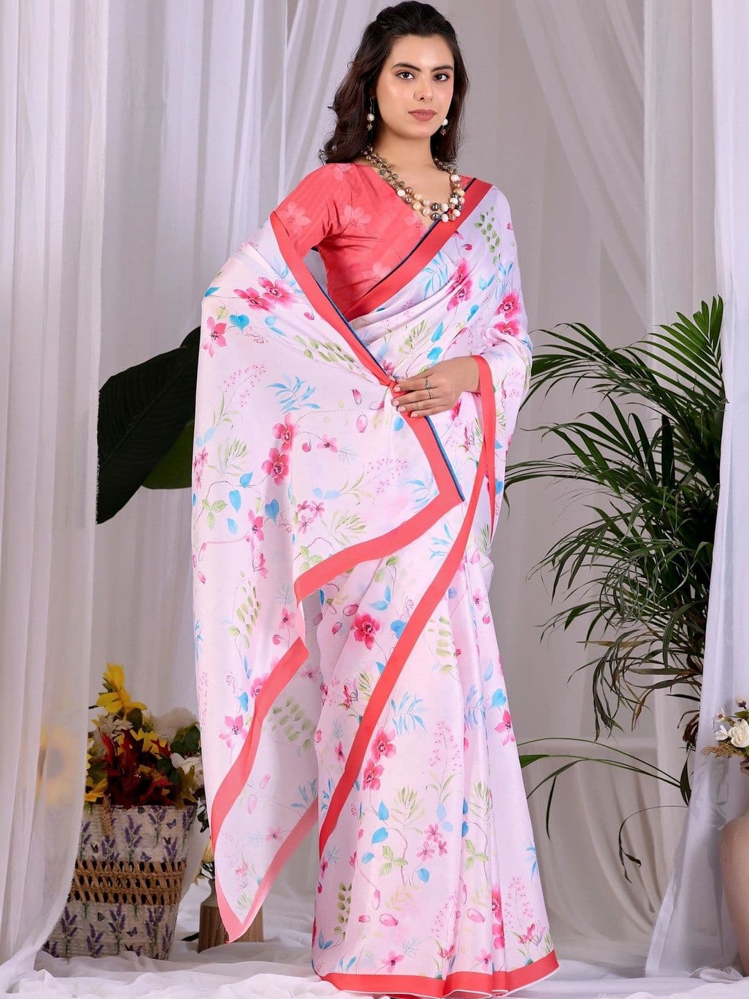 Moda Rapido Floral Satin Designer Saree thumbnail 3