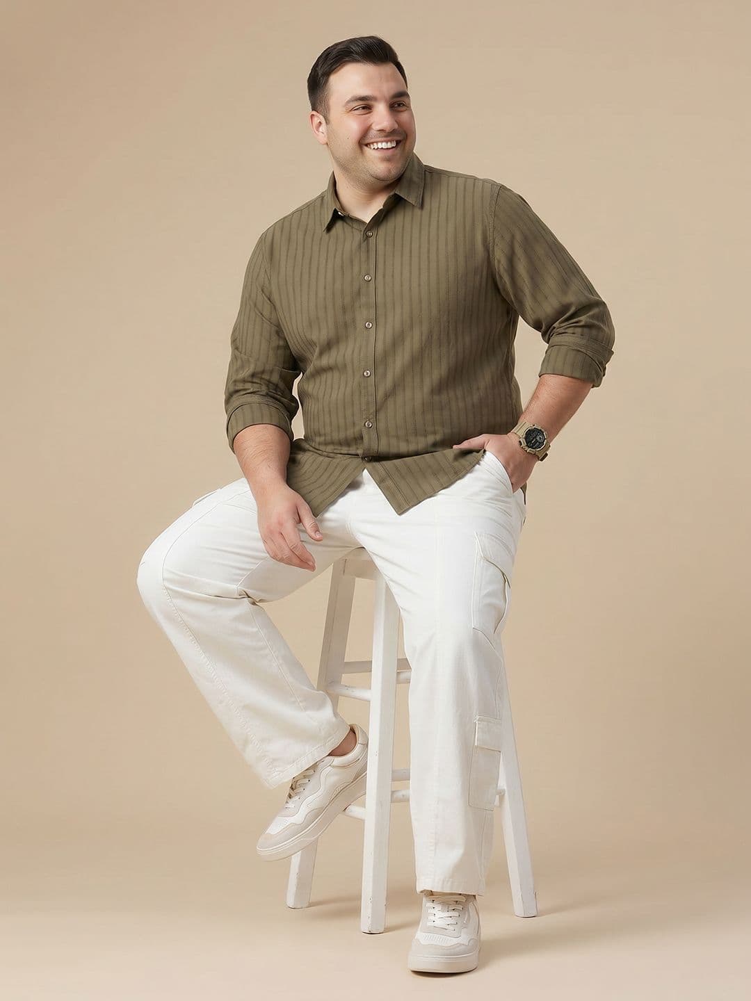 Sztori Plus Size Textured Pure Cotton Casual Shirt thumbnail 5