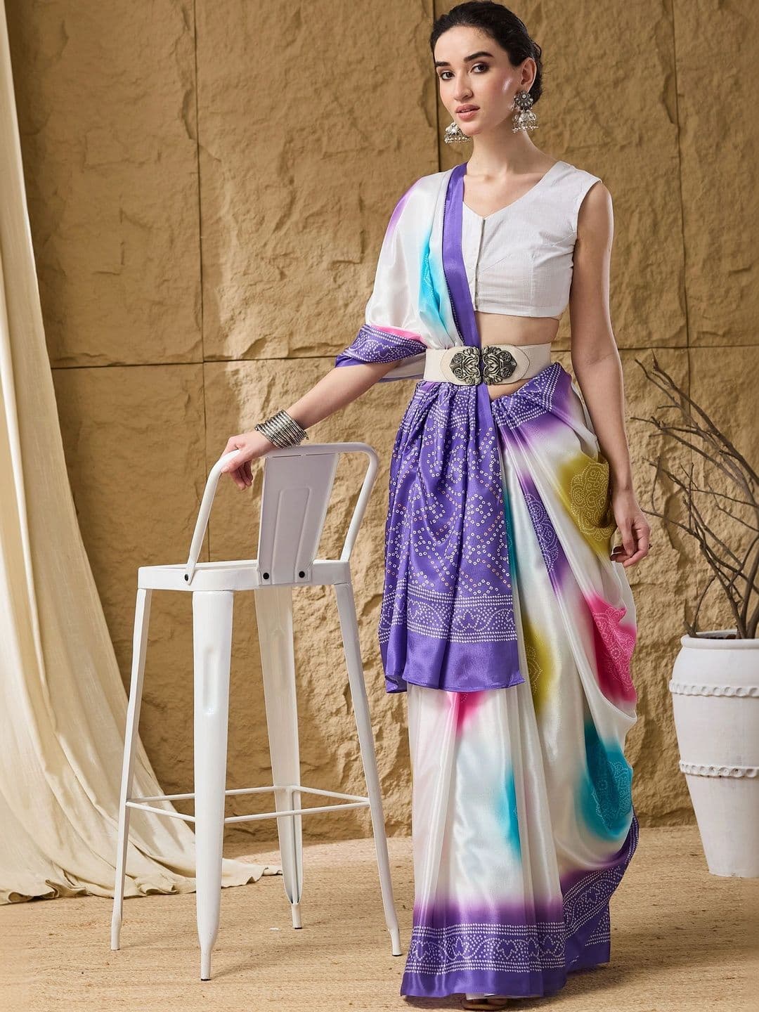 RACHNA Bandhani Satin Designer Ikat Saree - view 1