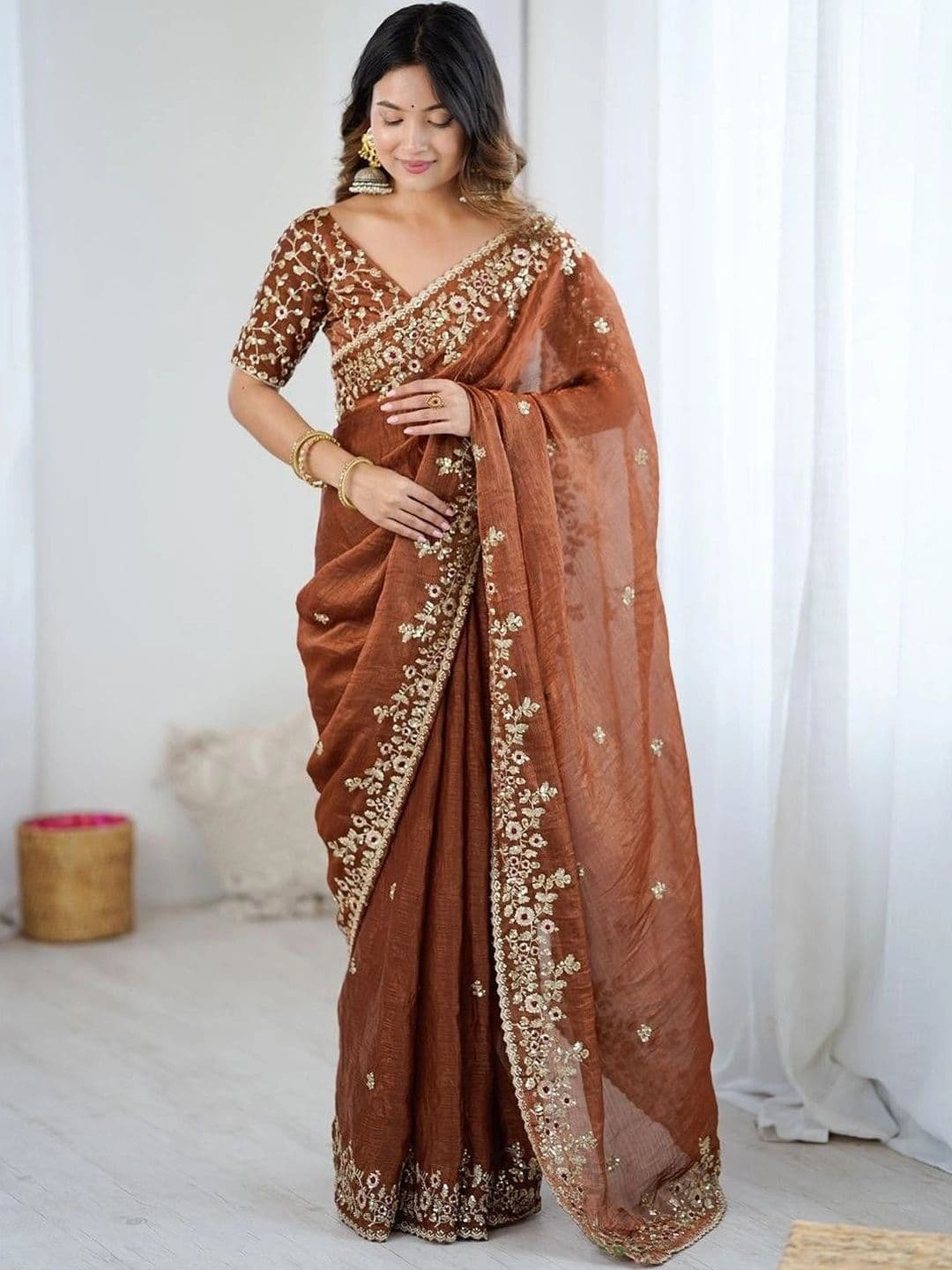 Jogmaya Fashion Embellished Embroidered Silk Blend Designer Saree - view 1