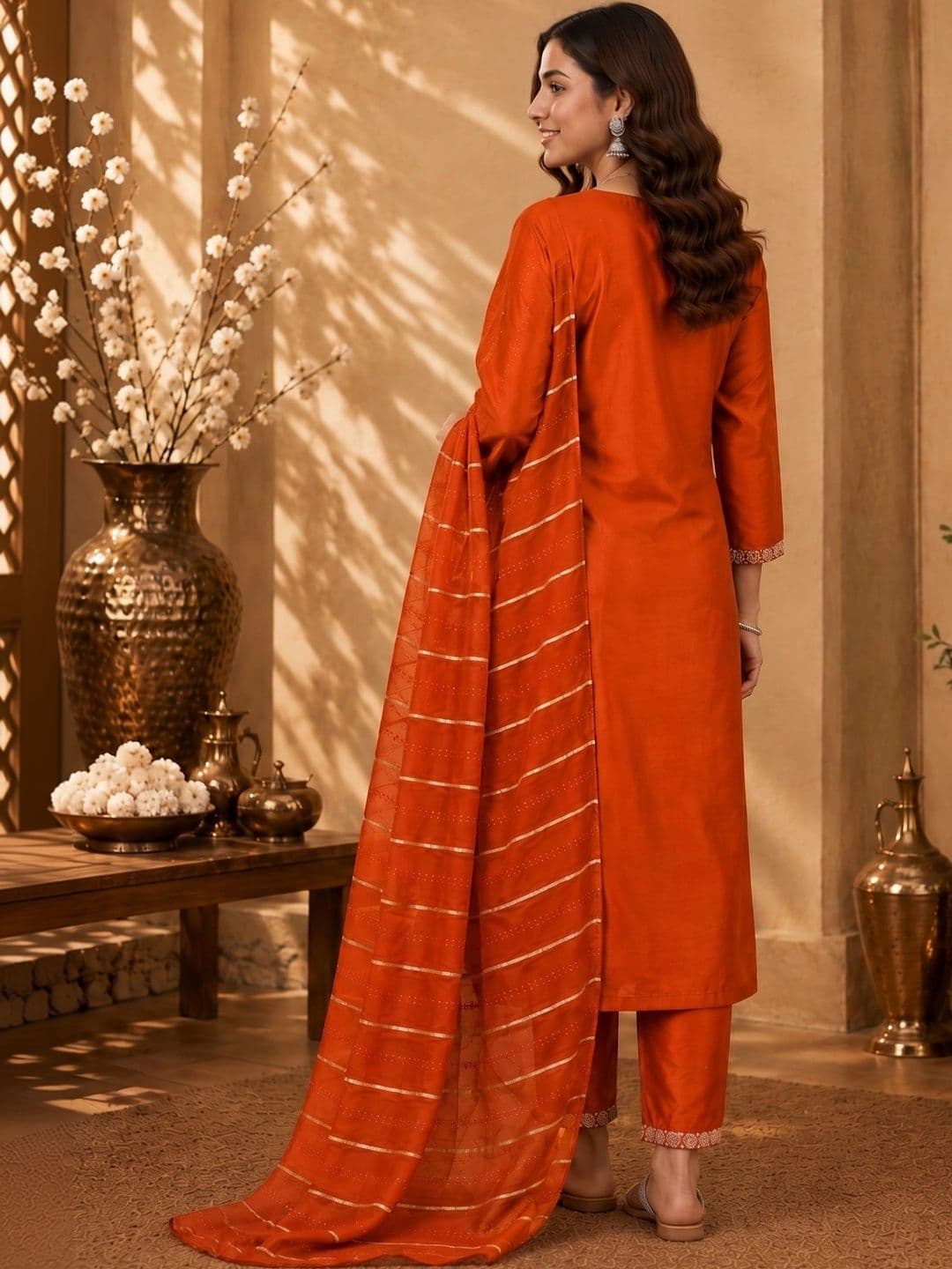 J MOGAL Women Ethnic Motifs Embroidered Kurta with Trousers & With Dupatta thumbnail 3