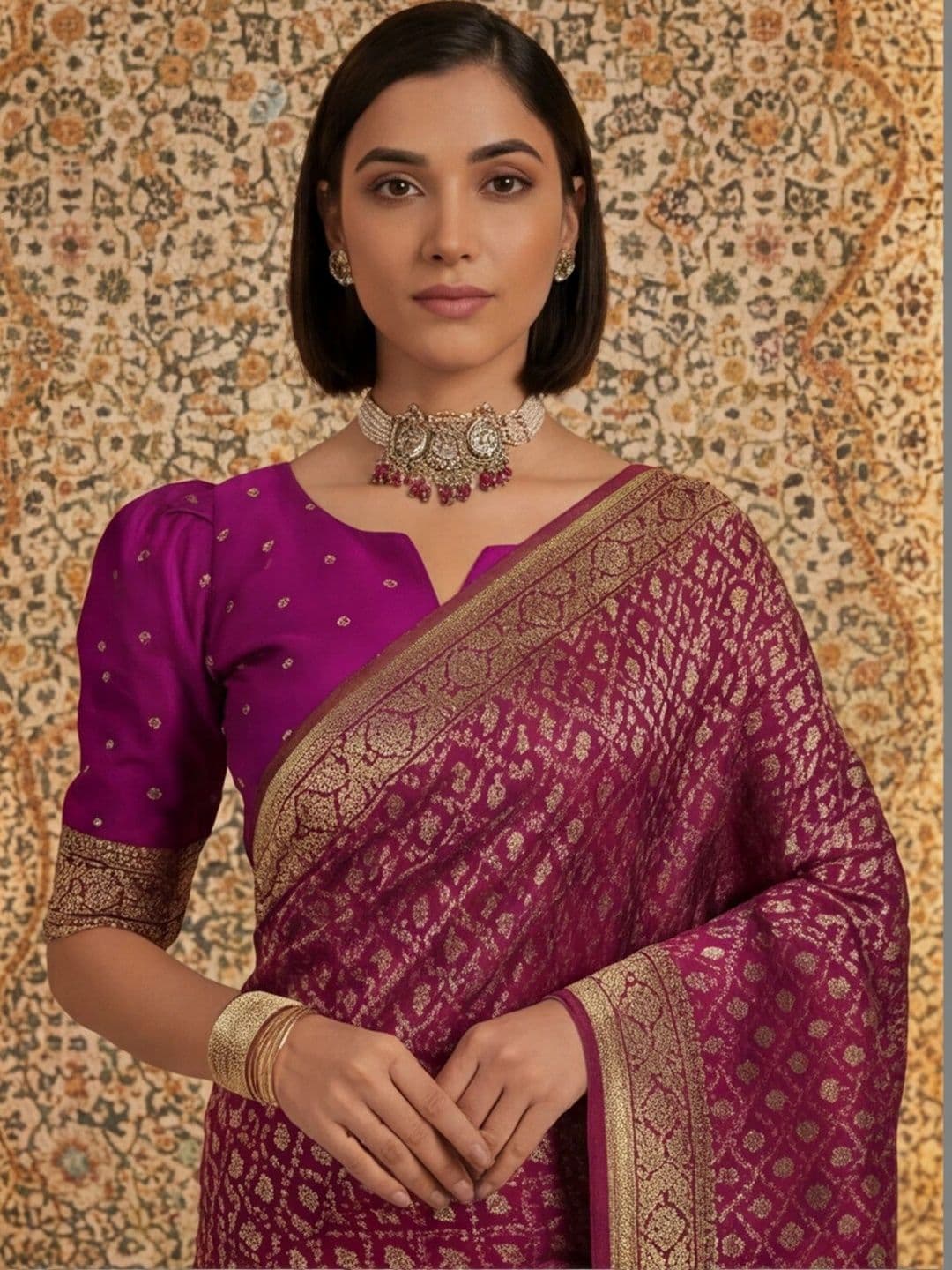 Anouk Rustic Woven Design Zari Silk Blend Designer Banarasi Saree thumbnail 2