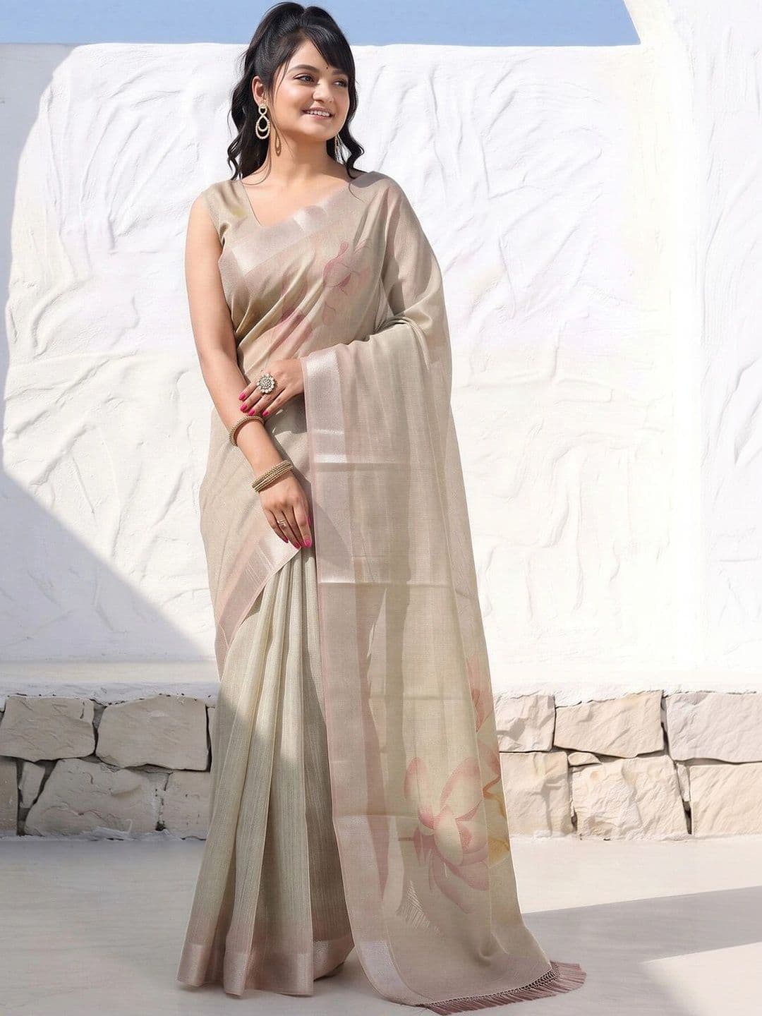 Anouk Floral Silk Cotton Designer Saree - view 1