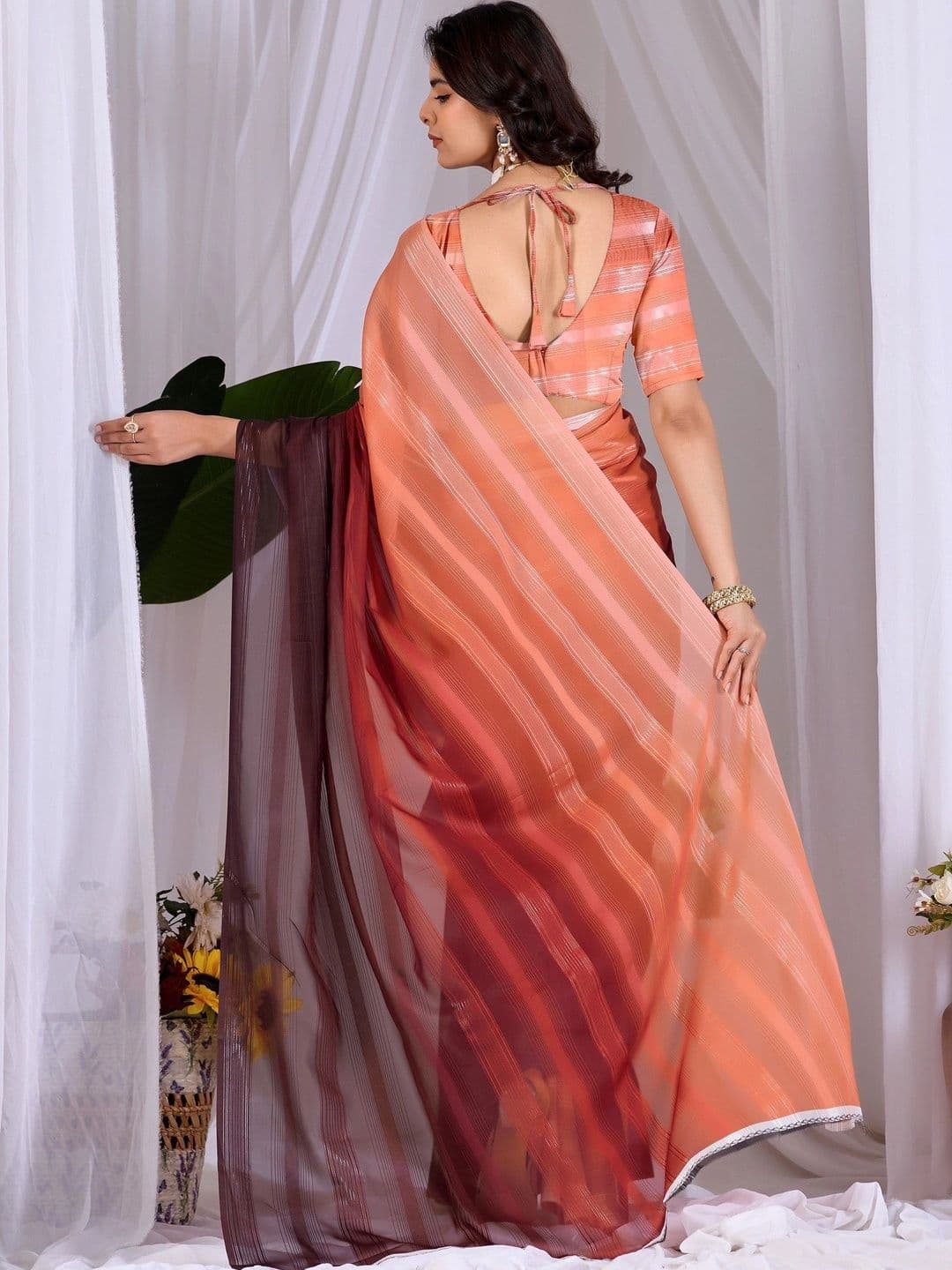 Moda Rapido Striped Poly Georgette Designer Saree thumbnail 6