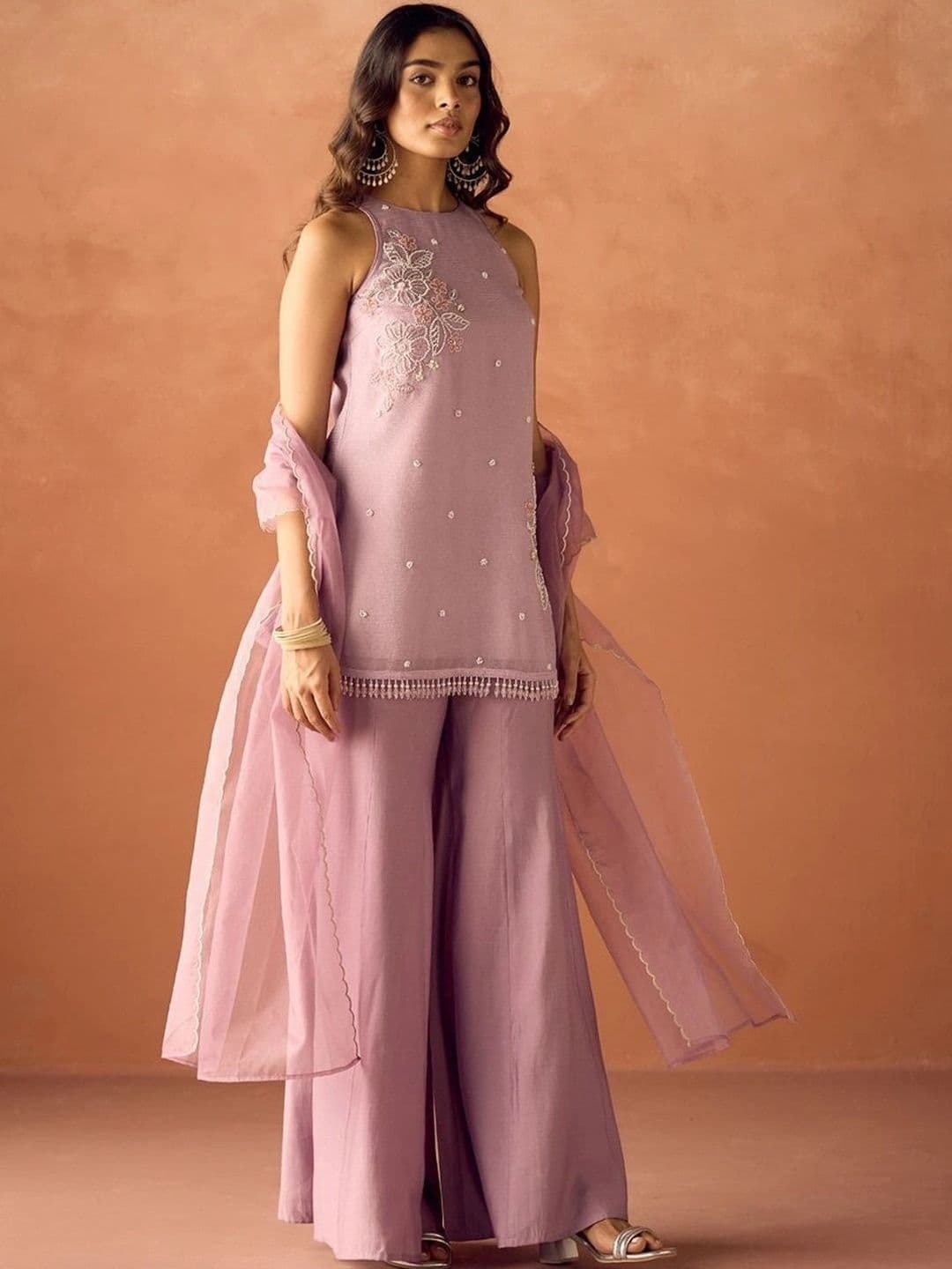 all about you Women Ethnic Motifs Embroidered Regular Thread Work Kurta with Palazzos & With Dupatta thumbnail 2
