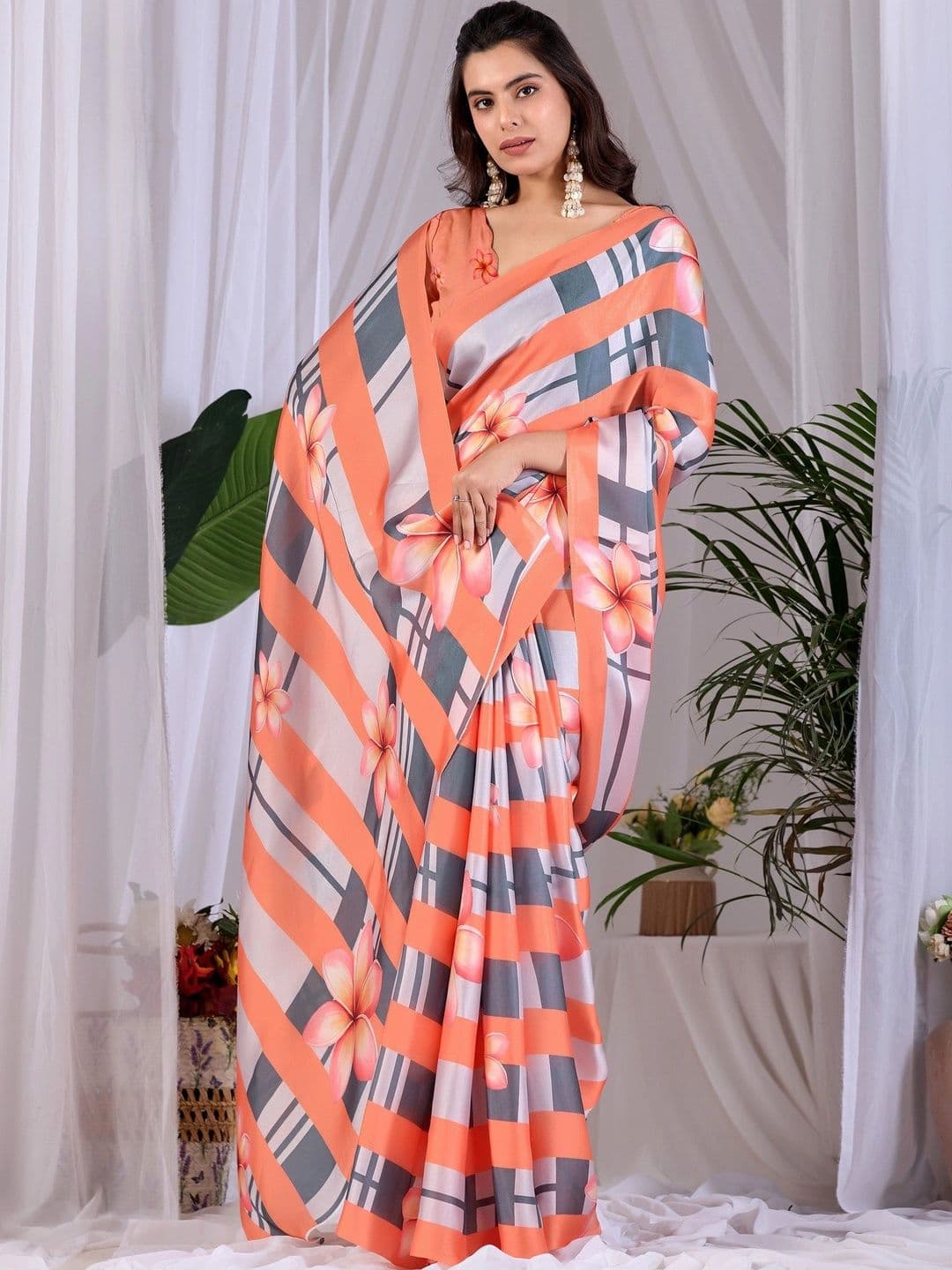 Moda Rapido Floral Satin Designer Saree thumbnail 4