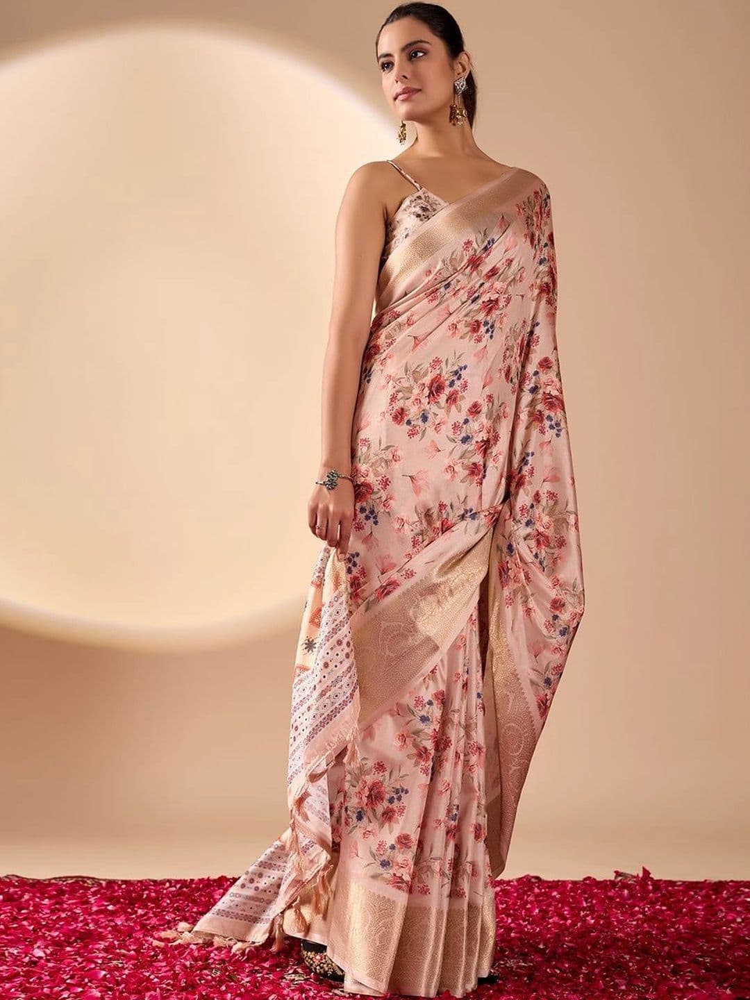 Moda Rapido Floral Zari Silk Blend Designer Saree thumbnail 5