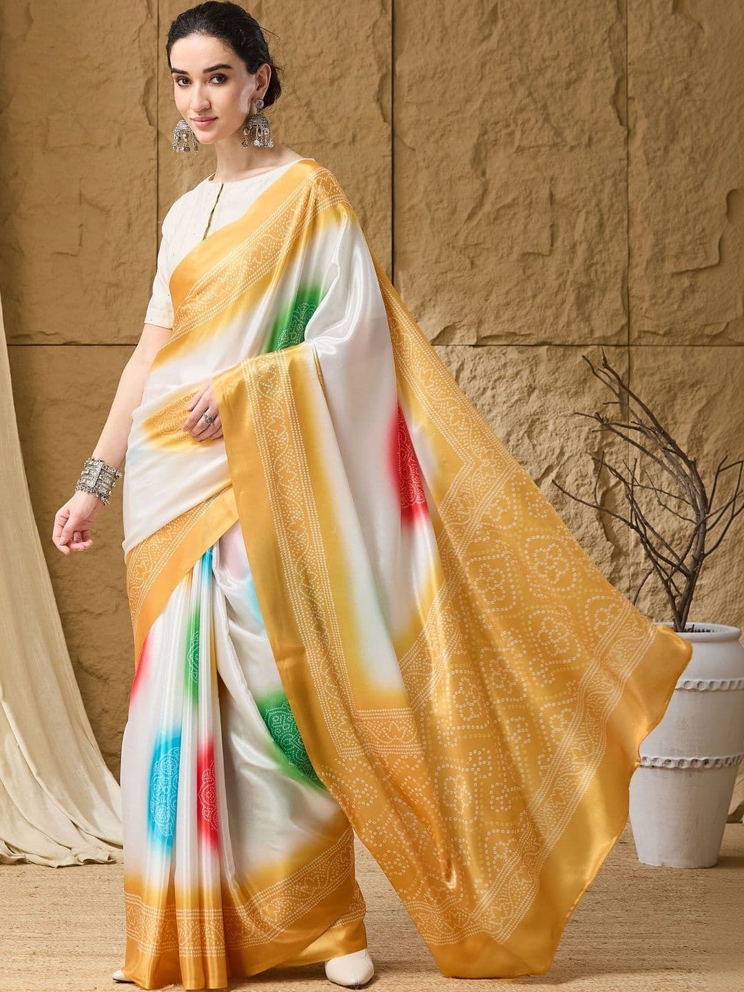 RACHNA Ombre Satin Designer Ikat Saree thumbnail 3