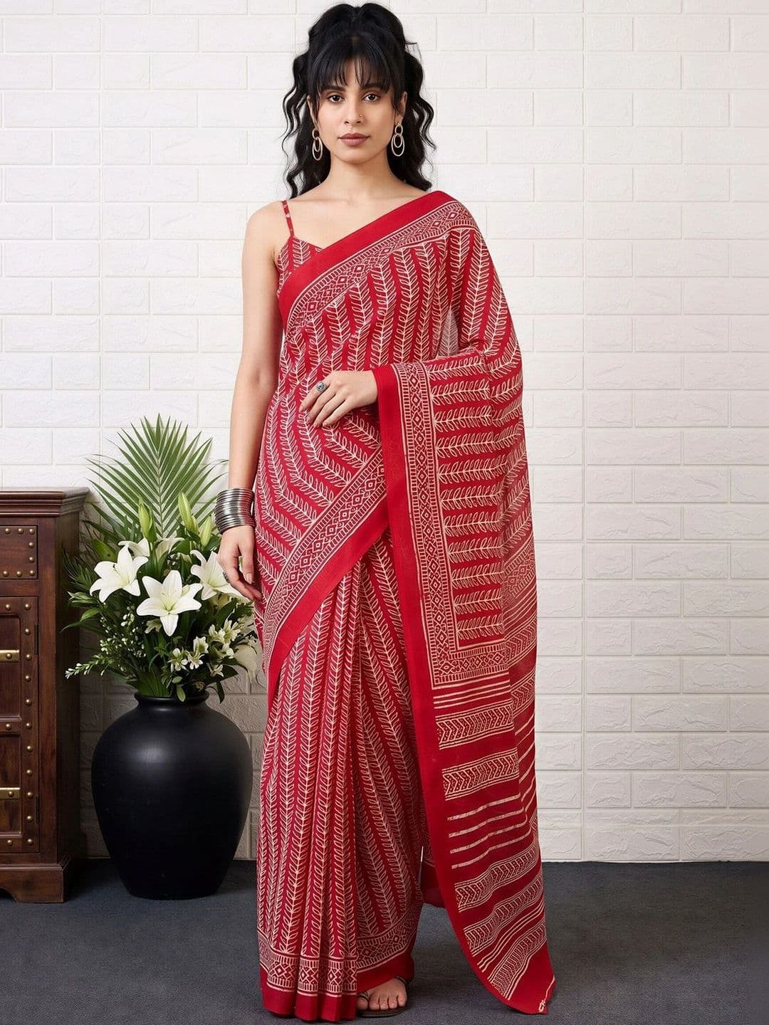Anouk Women Ethnic Motifs Silk Blend Designer Block Print Saree - view 1