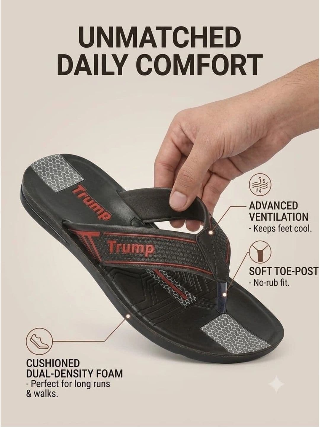 Trump Men Brown Flip Flops thumbnail 4