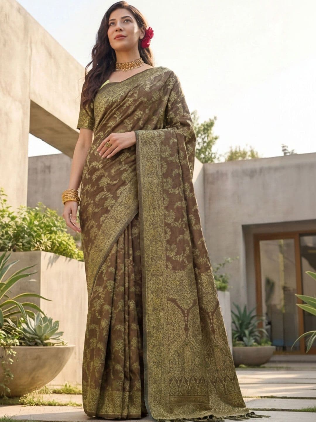 Anouk Rustic Woven Design Zari Silk Blend Designer Kanjeevaram Saree thumbnail 2