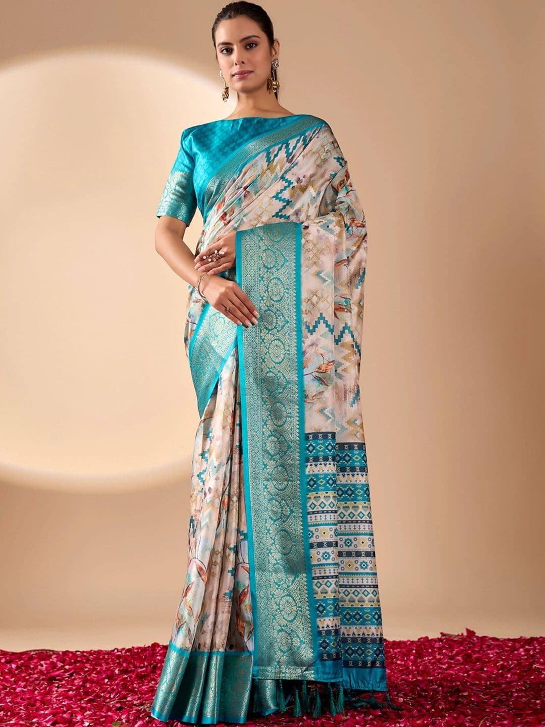 Moda Rapido Striped Zari Silk Blend Designer Saree - view 1