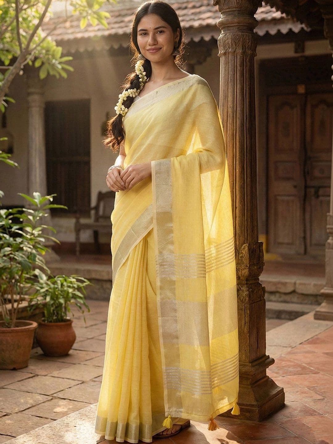 Mitera Striped Linen Blend Saree - view 1