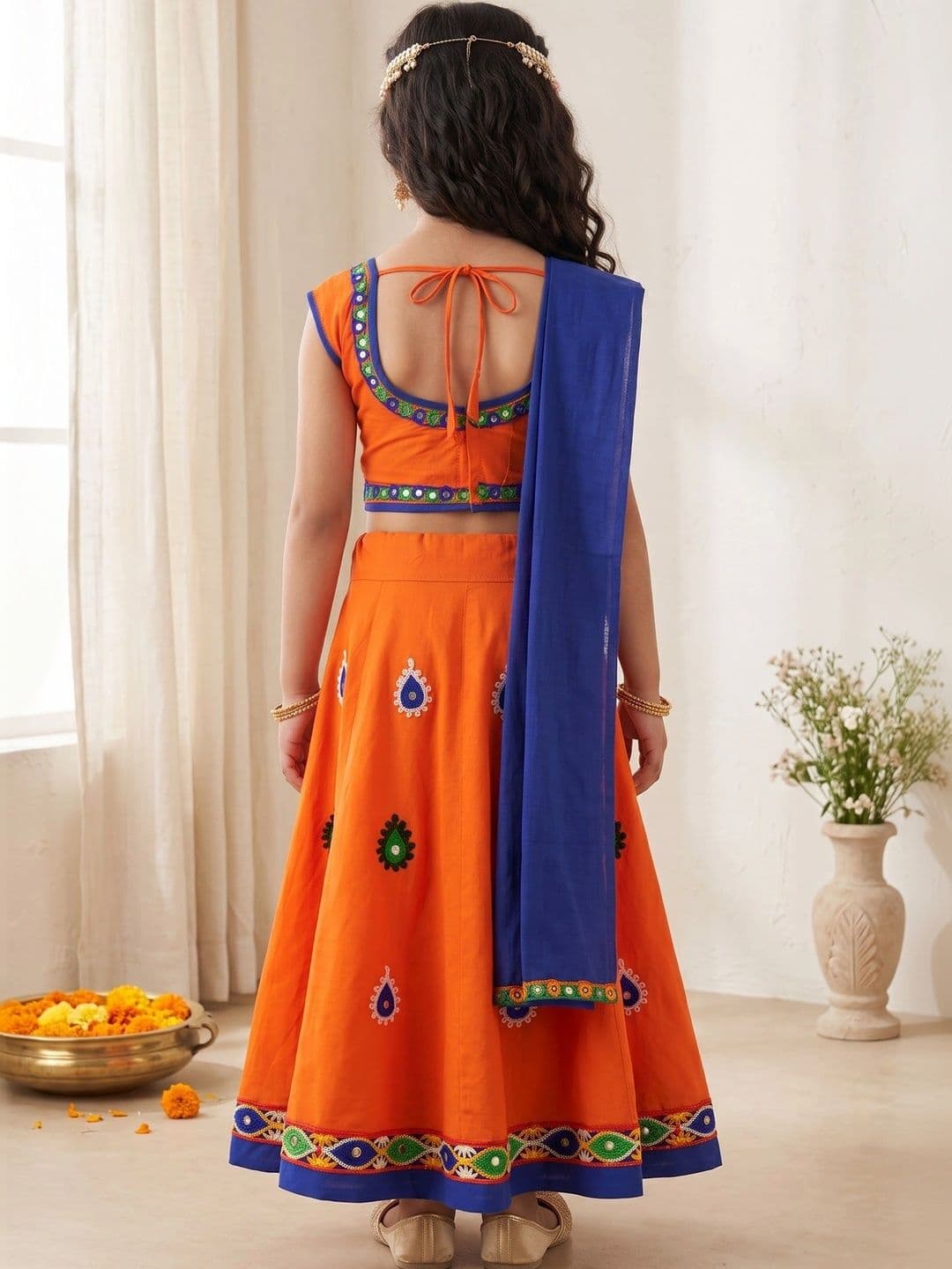 ahhaaaa Girls Embroidered Mirror Work Ready to Wear Lehenga & Blouse With Dupatta thumbnail 2