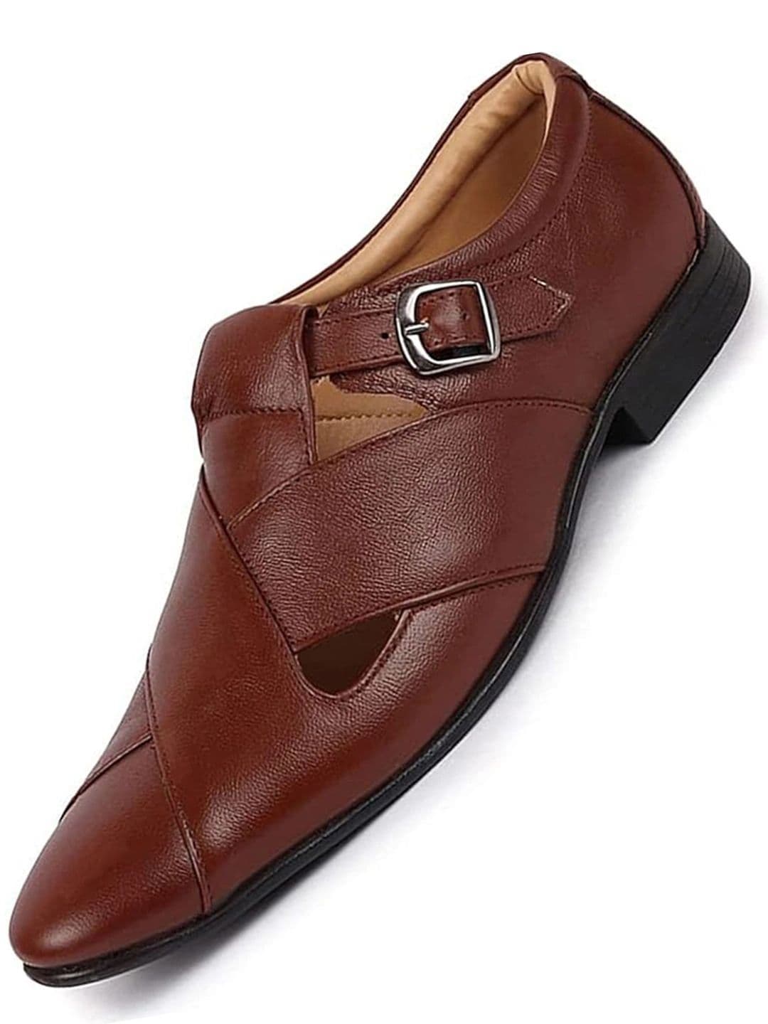 FAUSTO Men Tan Leather Shoe-Style Sandals - view 1